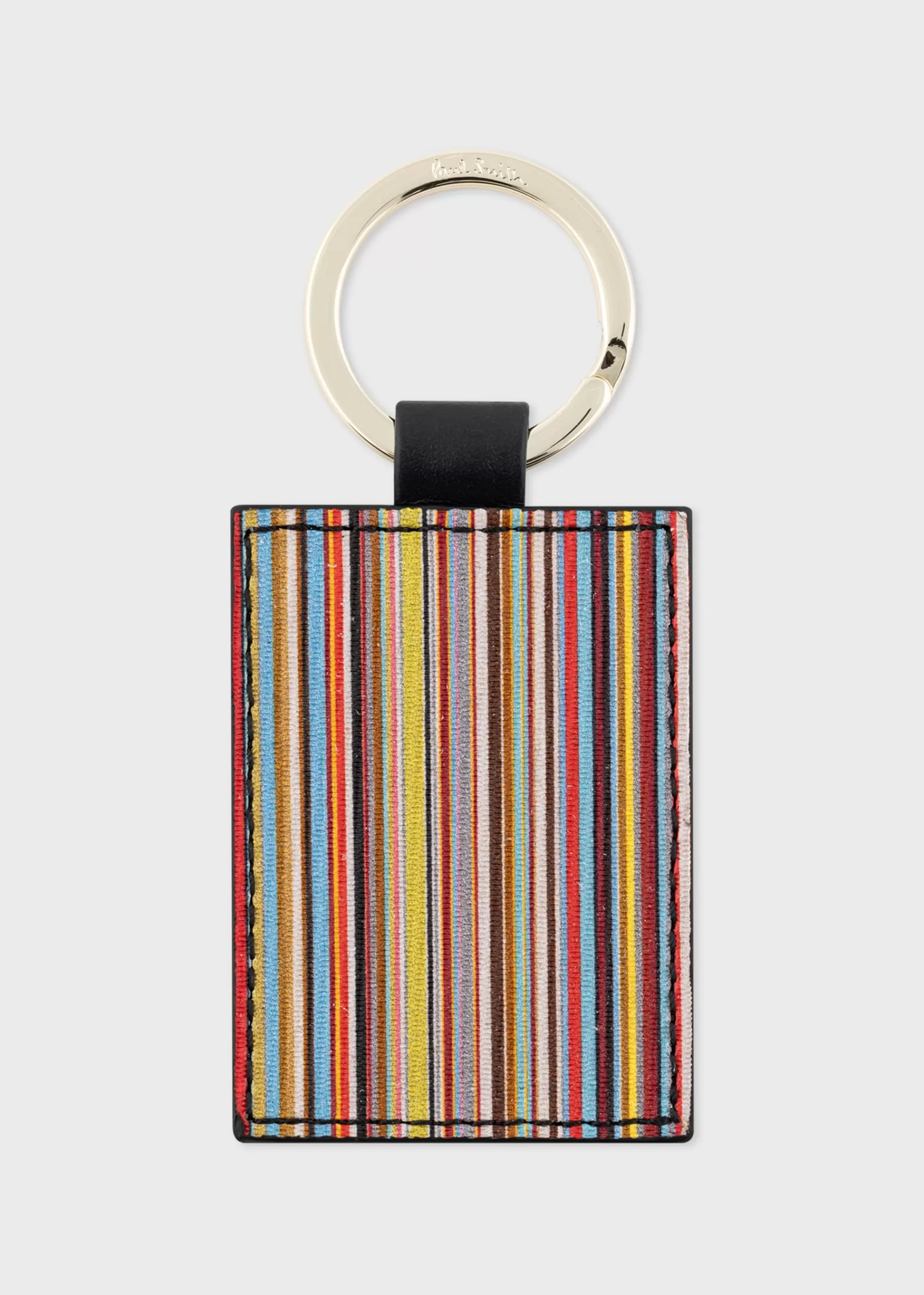 Black Calf Leather 'Signature Stripe' Keyring>Paul Smith Sale