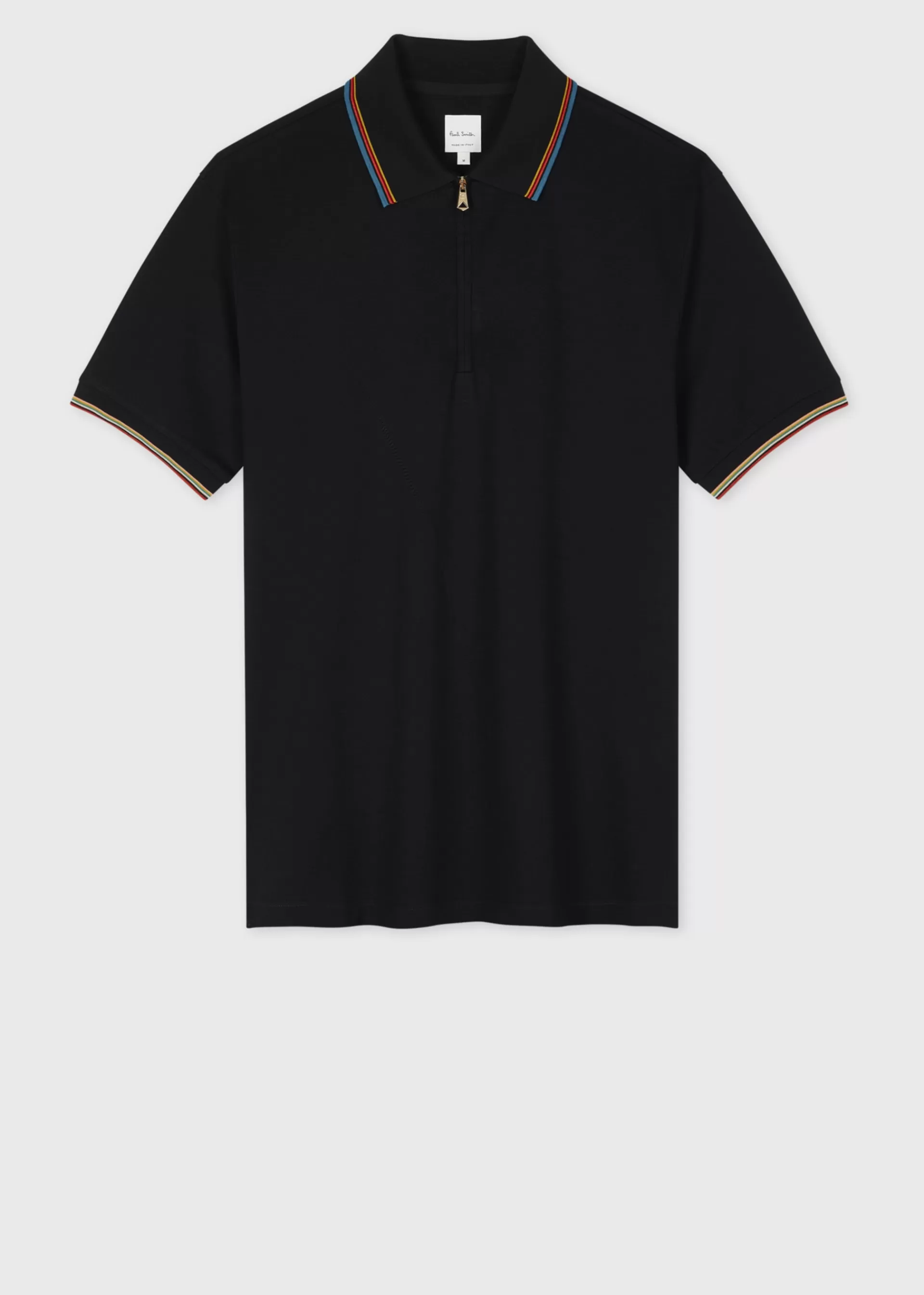 Cotton 'Signature Stripe' Trim Zip Polo Shirt>Paul Smith Flash Sale