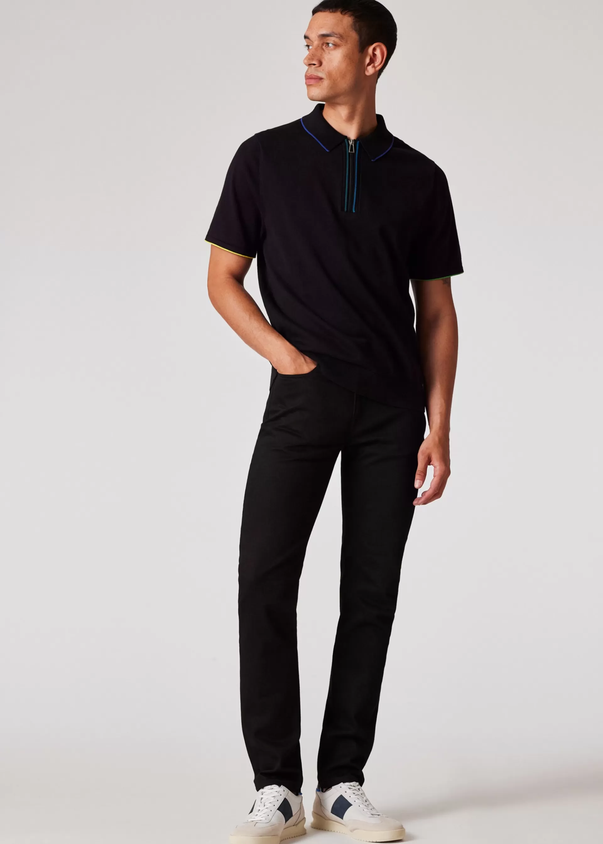 Black Knitted Cotton Zip Polo Shirt>Paul Smith Sale