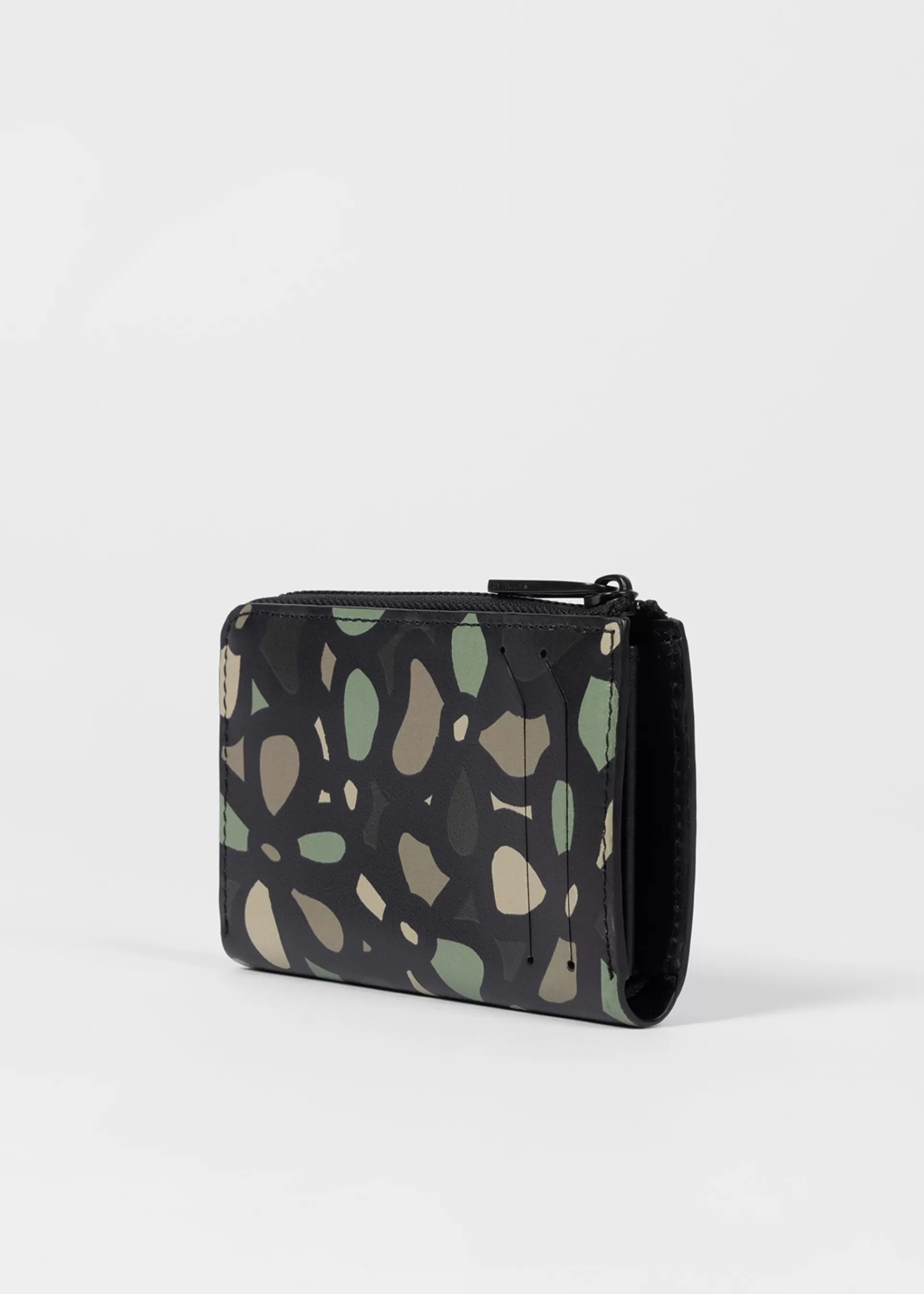 Black Leather Floral PS Happy Zip Pouch Wallet>Paul Smith Hot