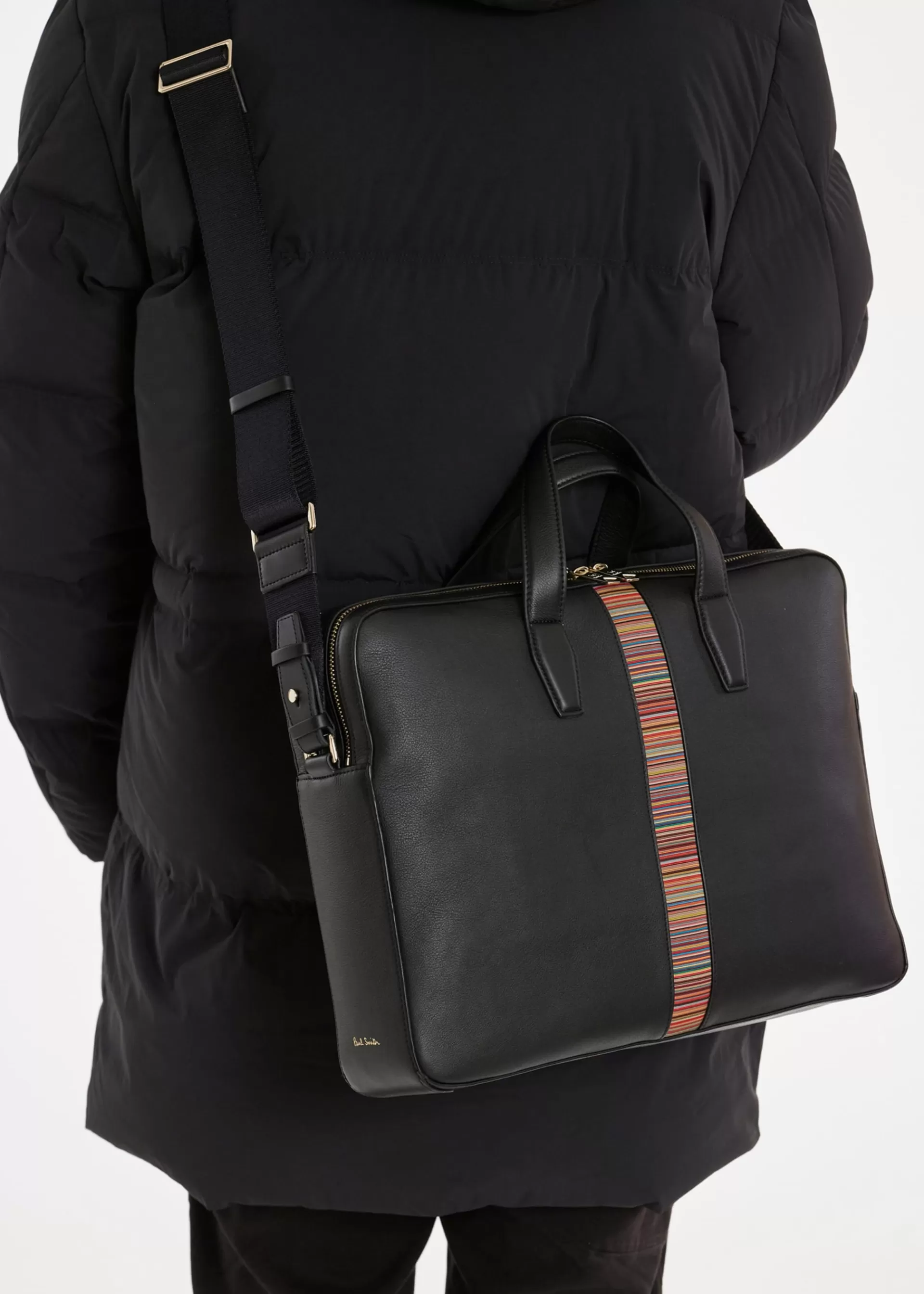 Leather 'Signature Stripe' Business Double-Zip Folio>Paul Smith New