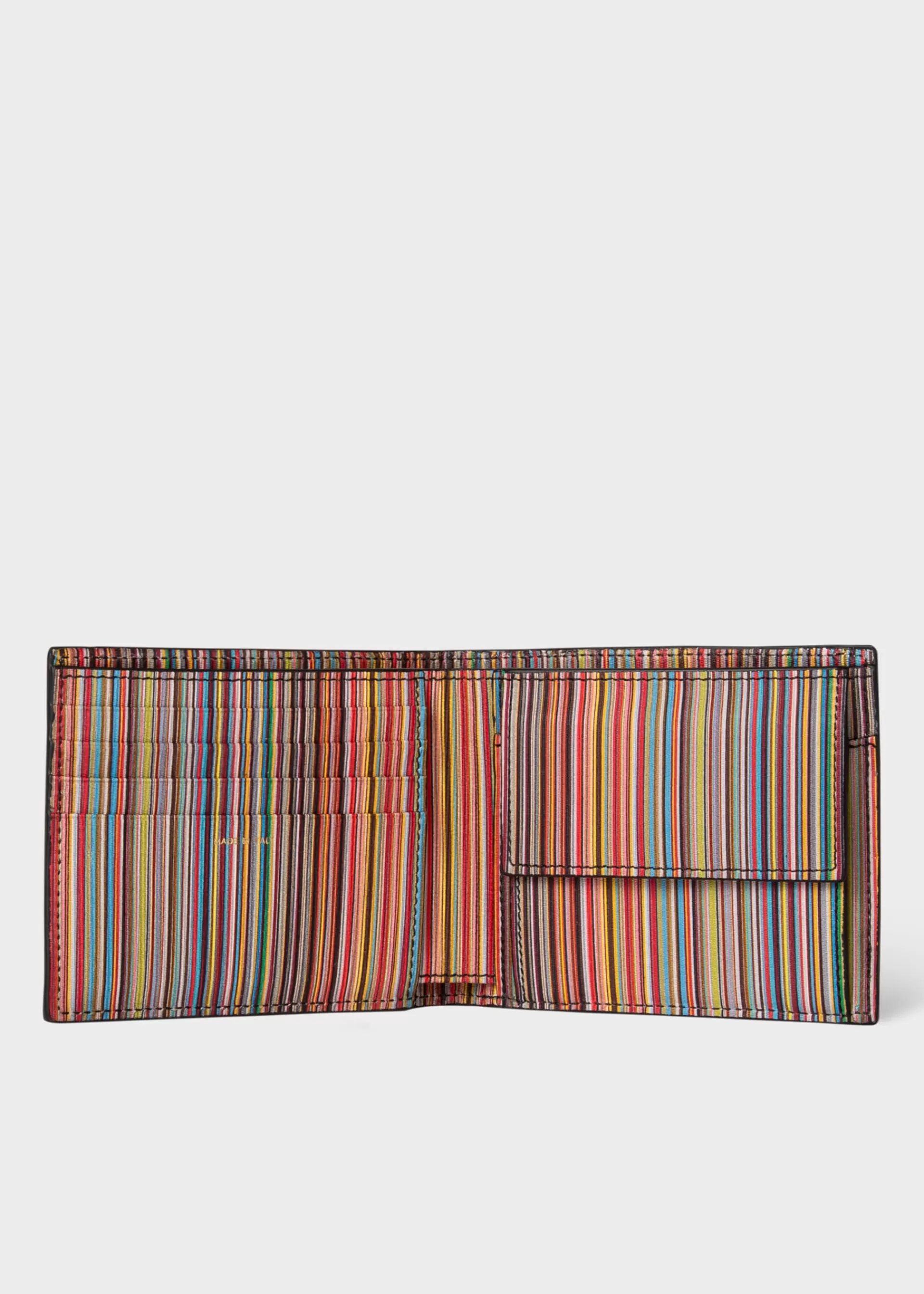 Black Leather 'Signature Stripe' Interior Billfold And Coin Wallet>Paul Smith New