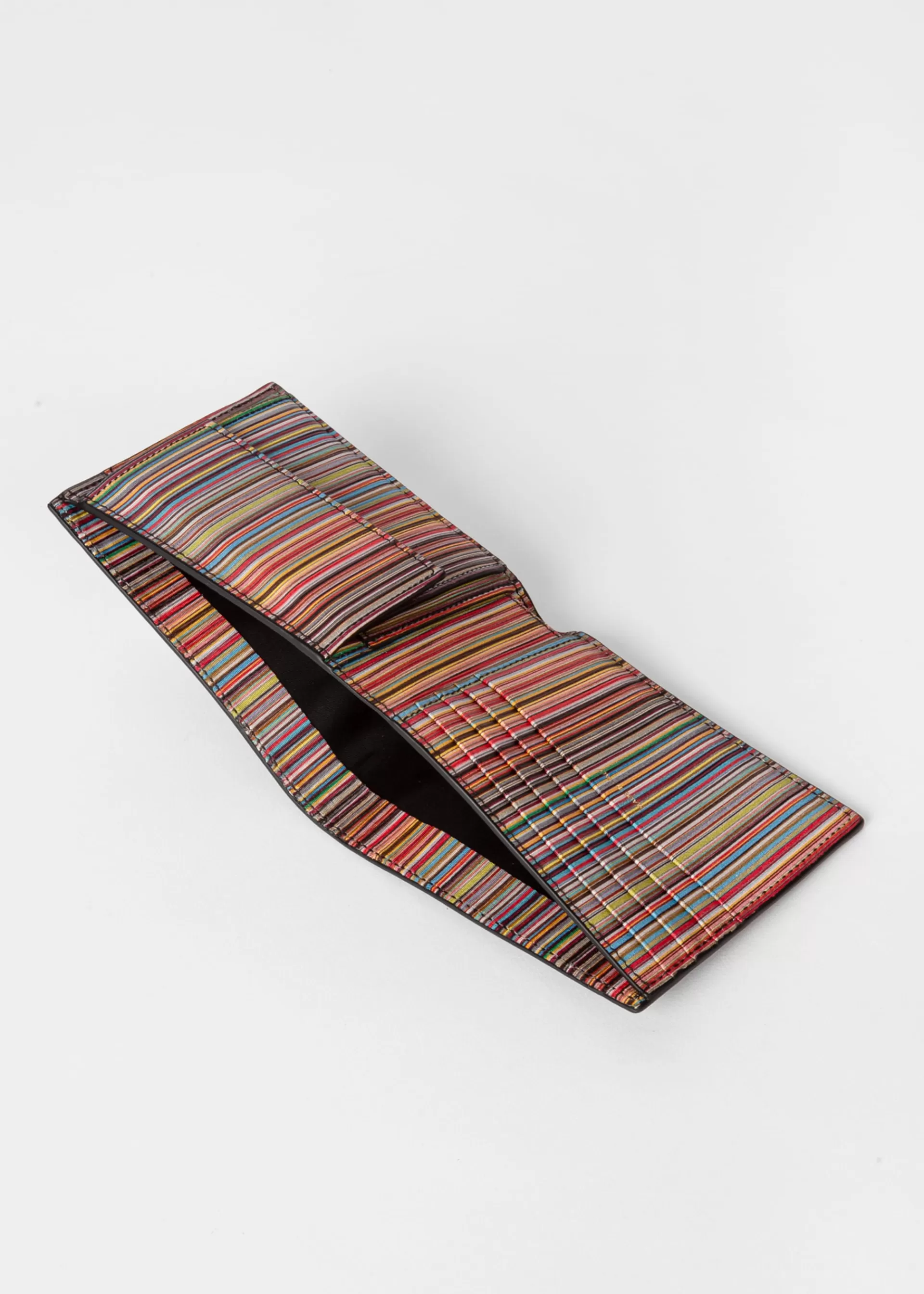Black Leather 'Signature Stripe' Interior Billfold And Coin Wallet>Paul Smith New