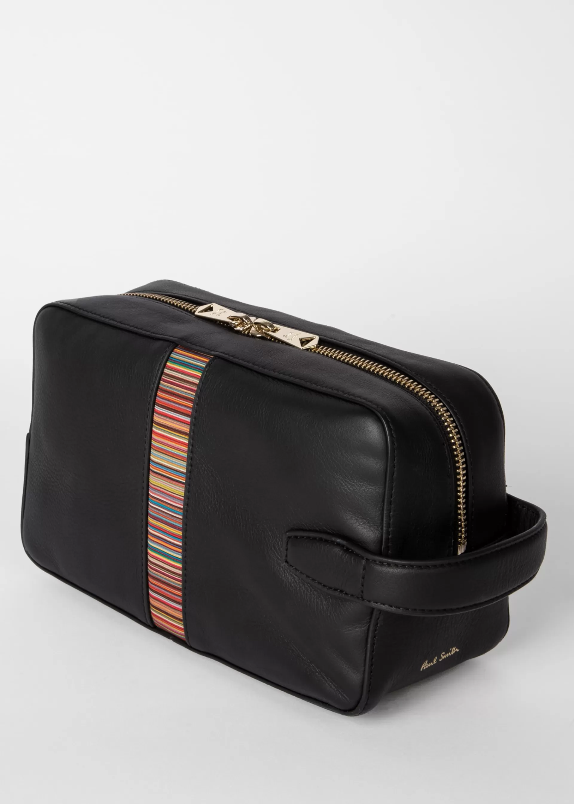 Leather 'Signature Stripe' Wash Bag>Paul Smith Shop