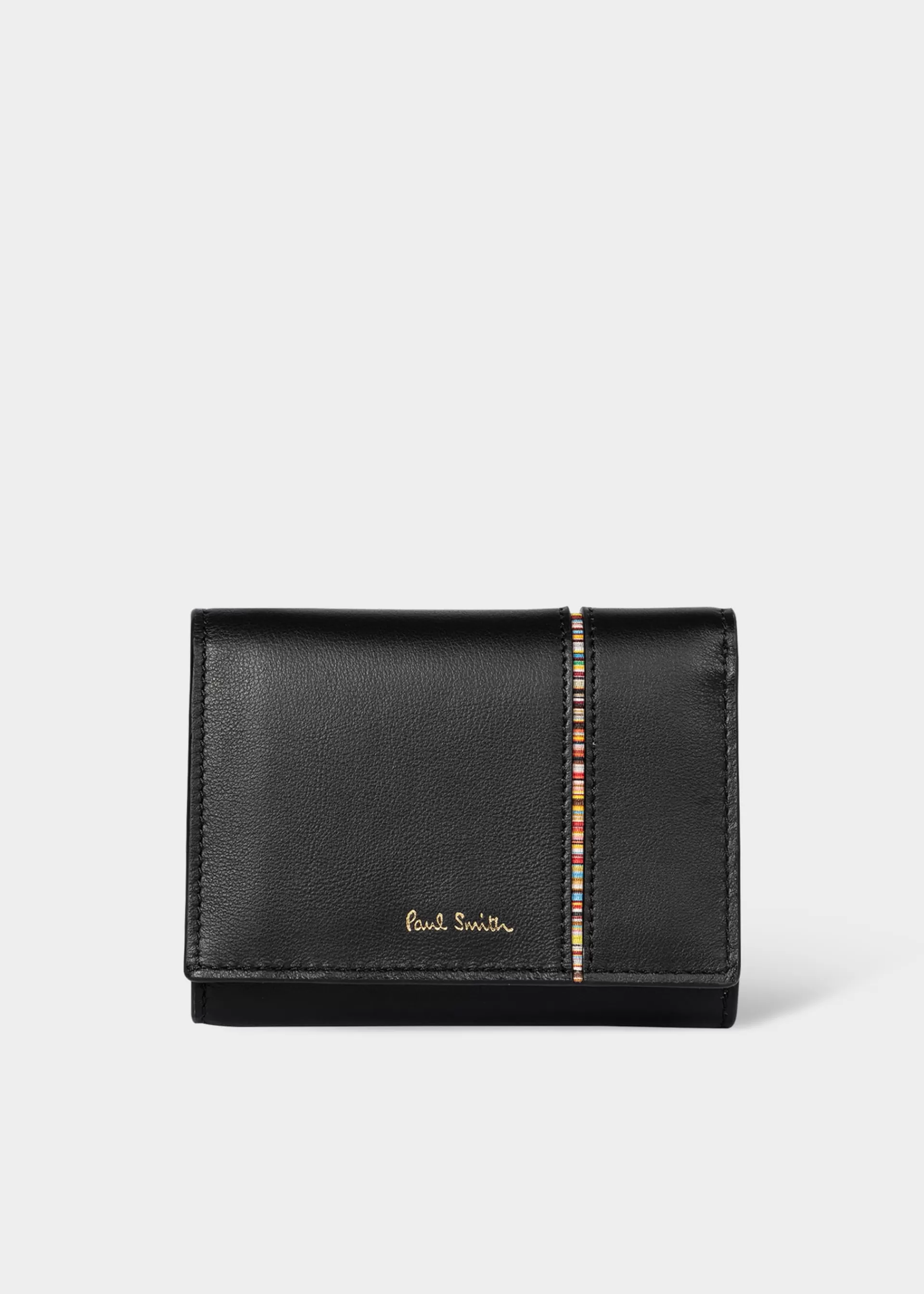 Mini Leather Tri-Fold Purse with 'Signature Stripe' Trim>Paul Smith Outlet