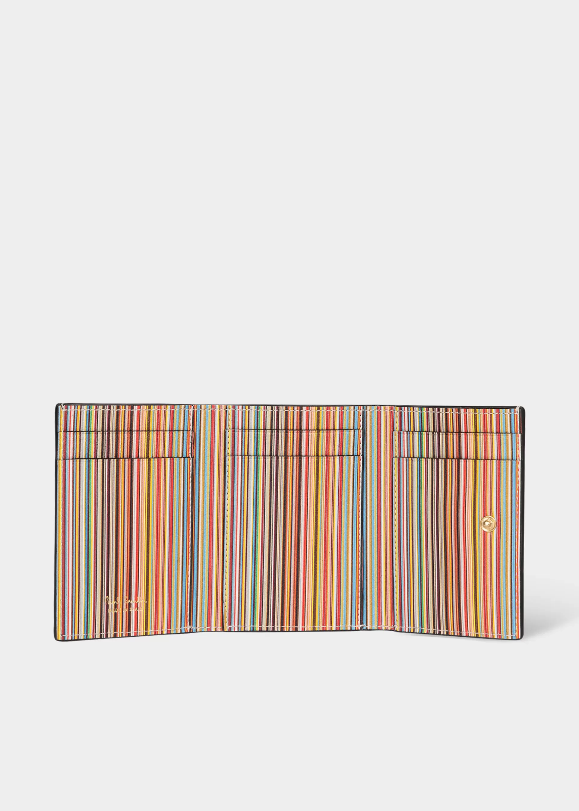 Mini Leather Tri-Fold Purse with 'Signature Stripe' Trim>Paul Smith Outlet