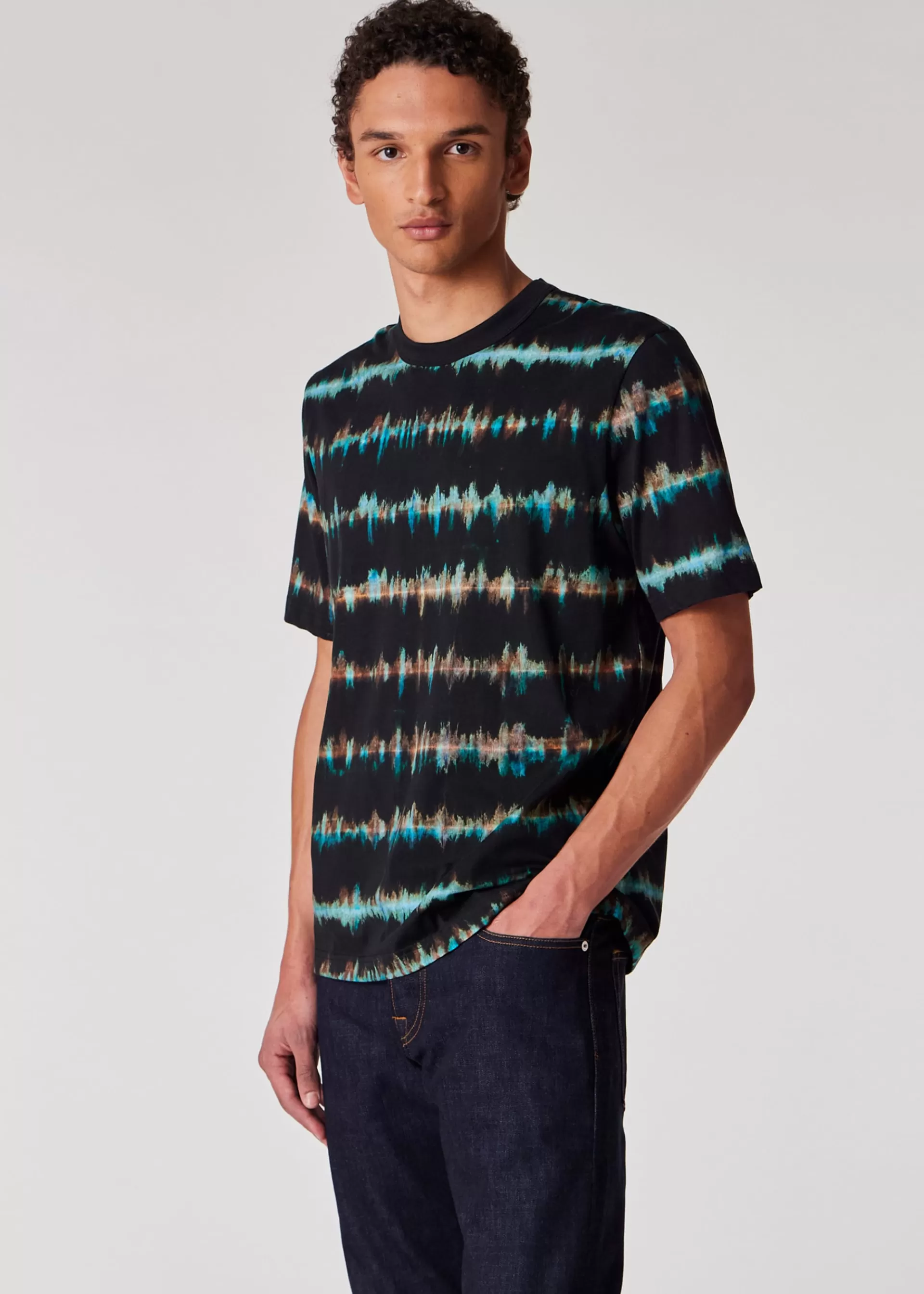 Black Shibori Stripe Cotton T-Shirt>Paul Smith Clearance