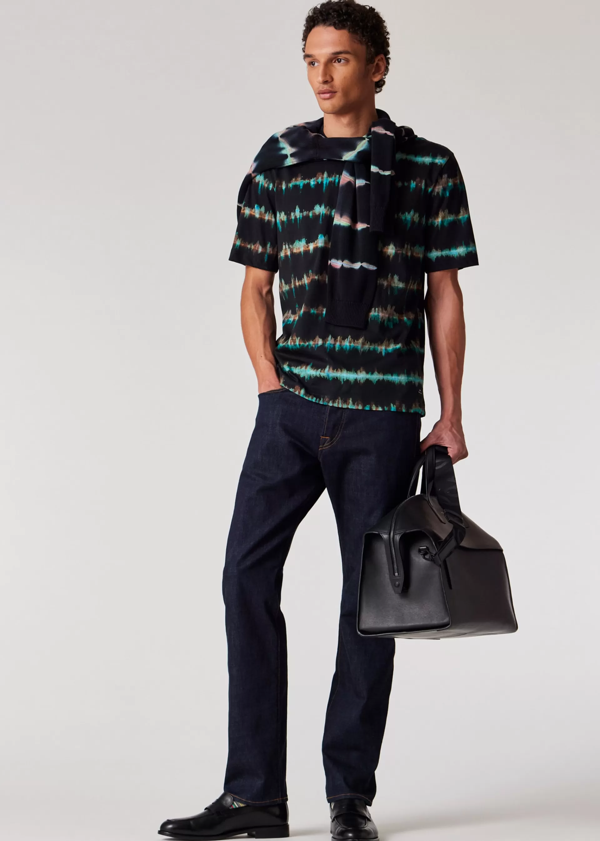 Black Shibori Stripe Cotton T-Shirt>Paul Smith Clearance