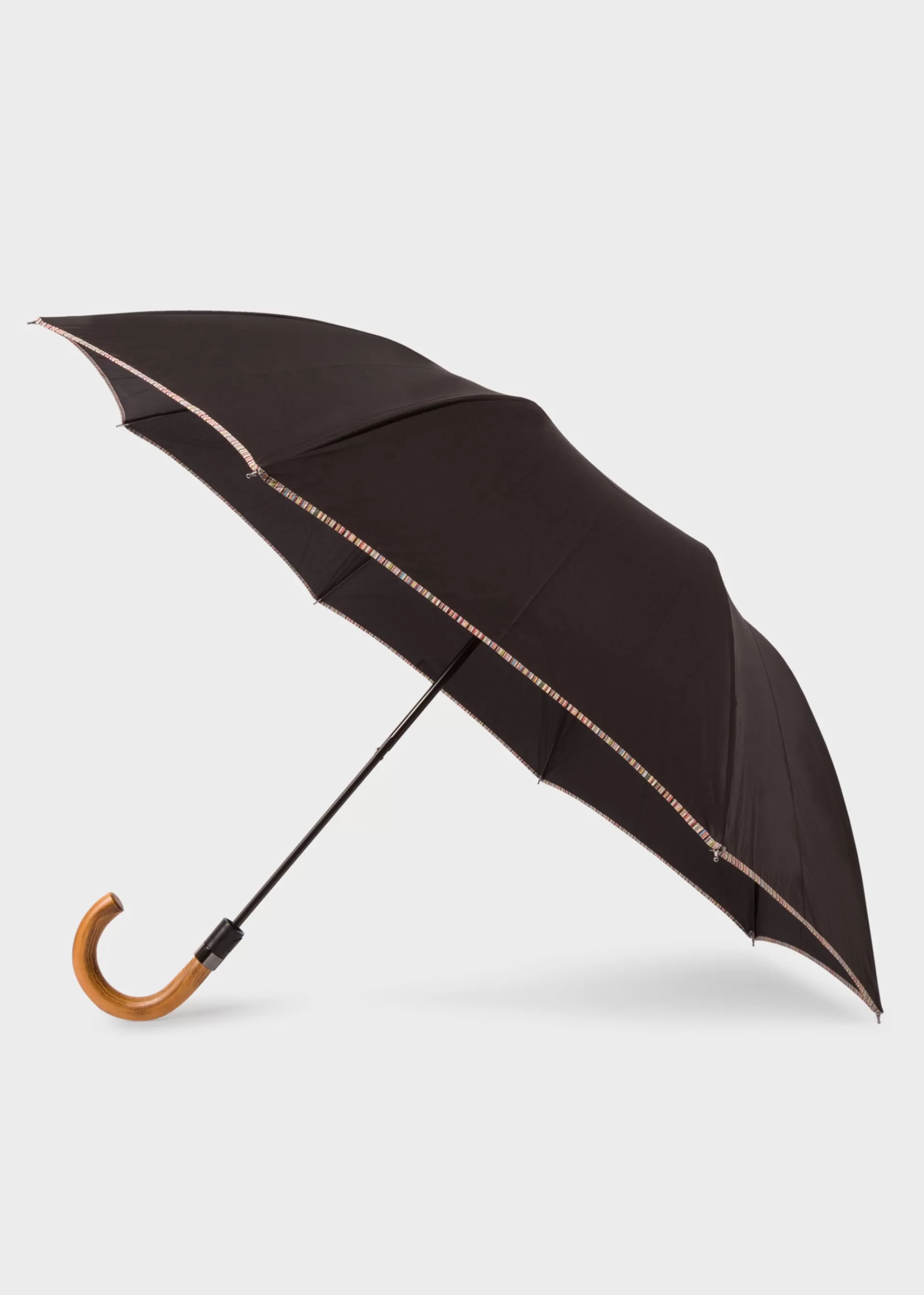 'Signature Stripe' Border Compact Umbrella With Crook Wooden Handle>Paul Smith Fashion