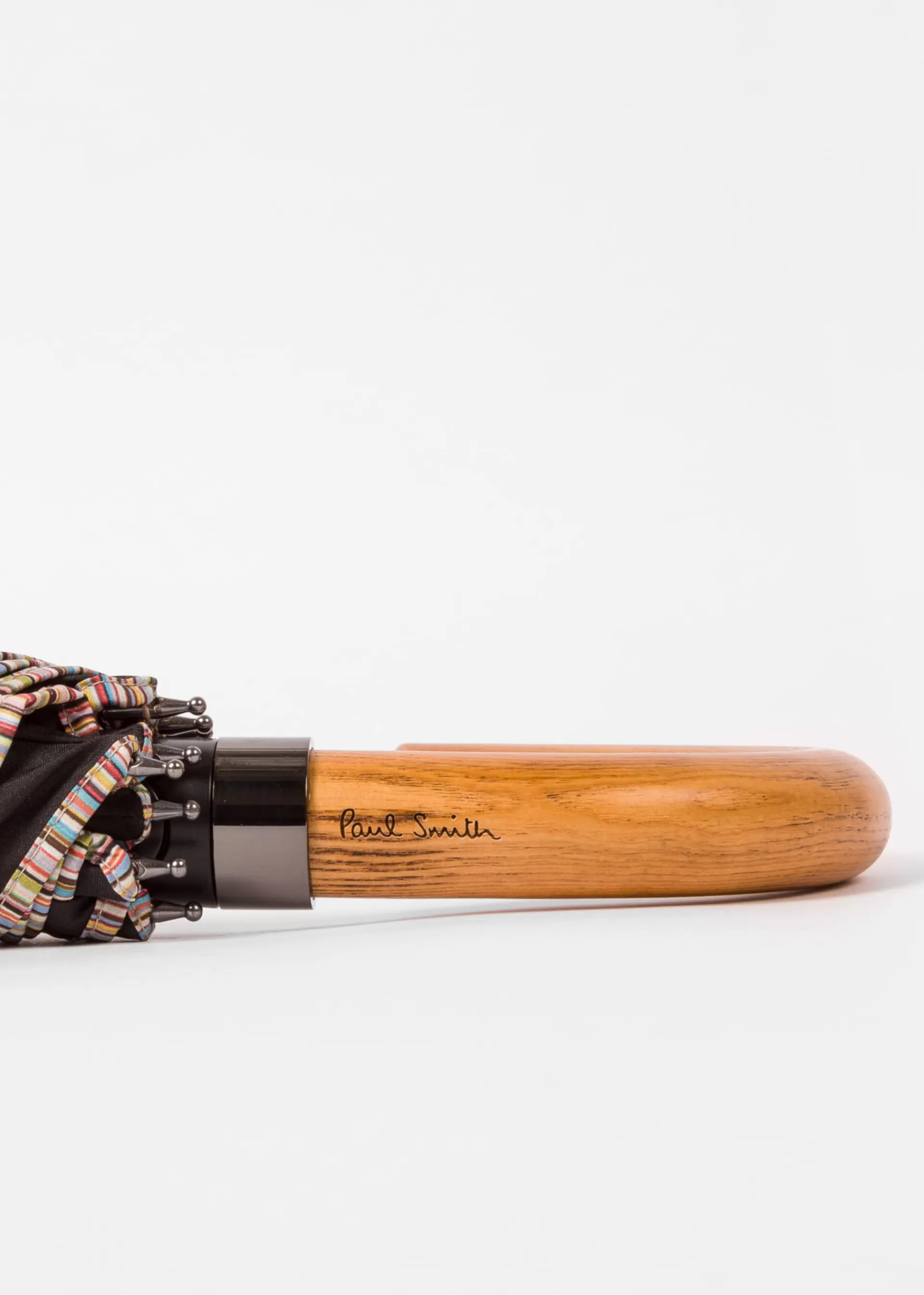 'Signature Stripe' Border Compact Umbrella With Crook Wooden Handle>Paul Smith Fashion