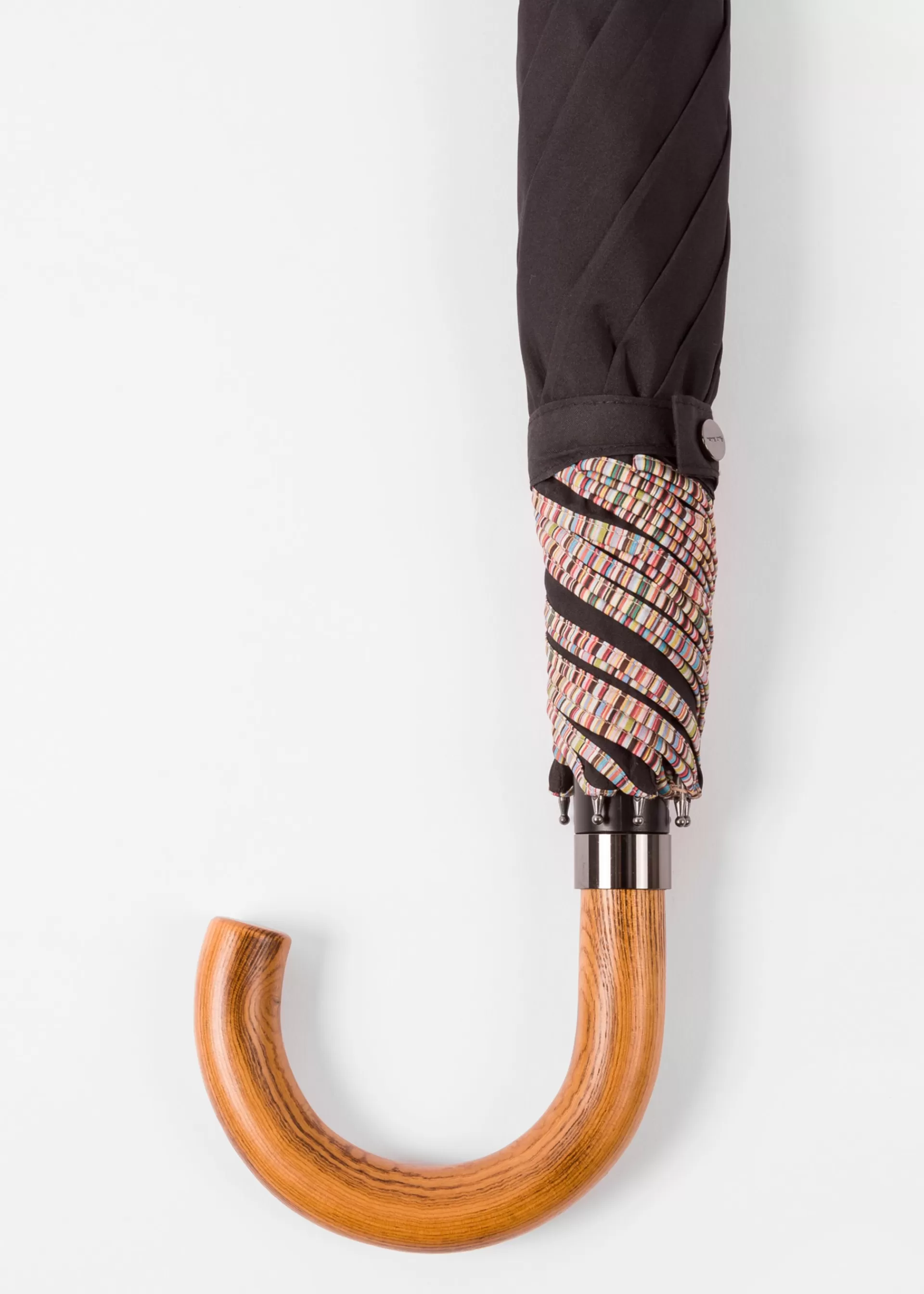 'Signature Stripe' Border Compact Umbrella With Crook Wooden Handle>Paul Smith Fashion