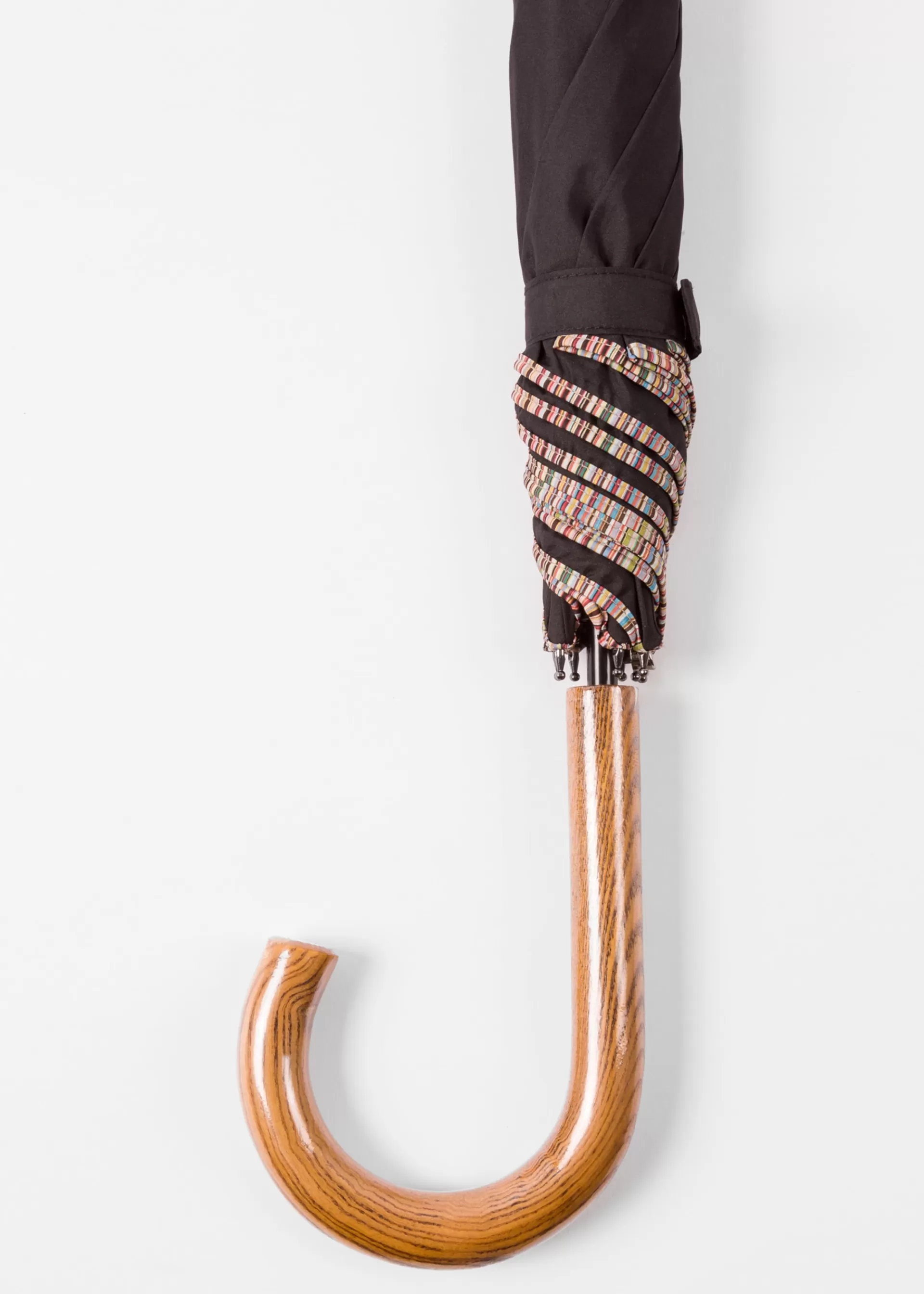 'Signature Stripe' Border Walker Umbrella With Wooden Handle>Paul Smith New