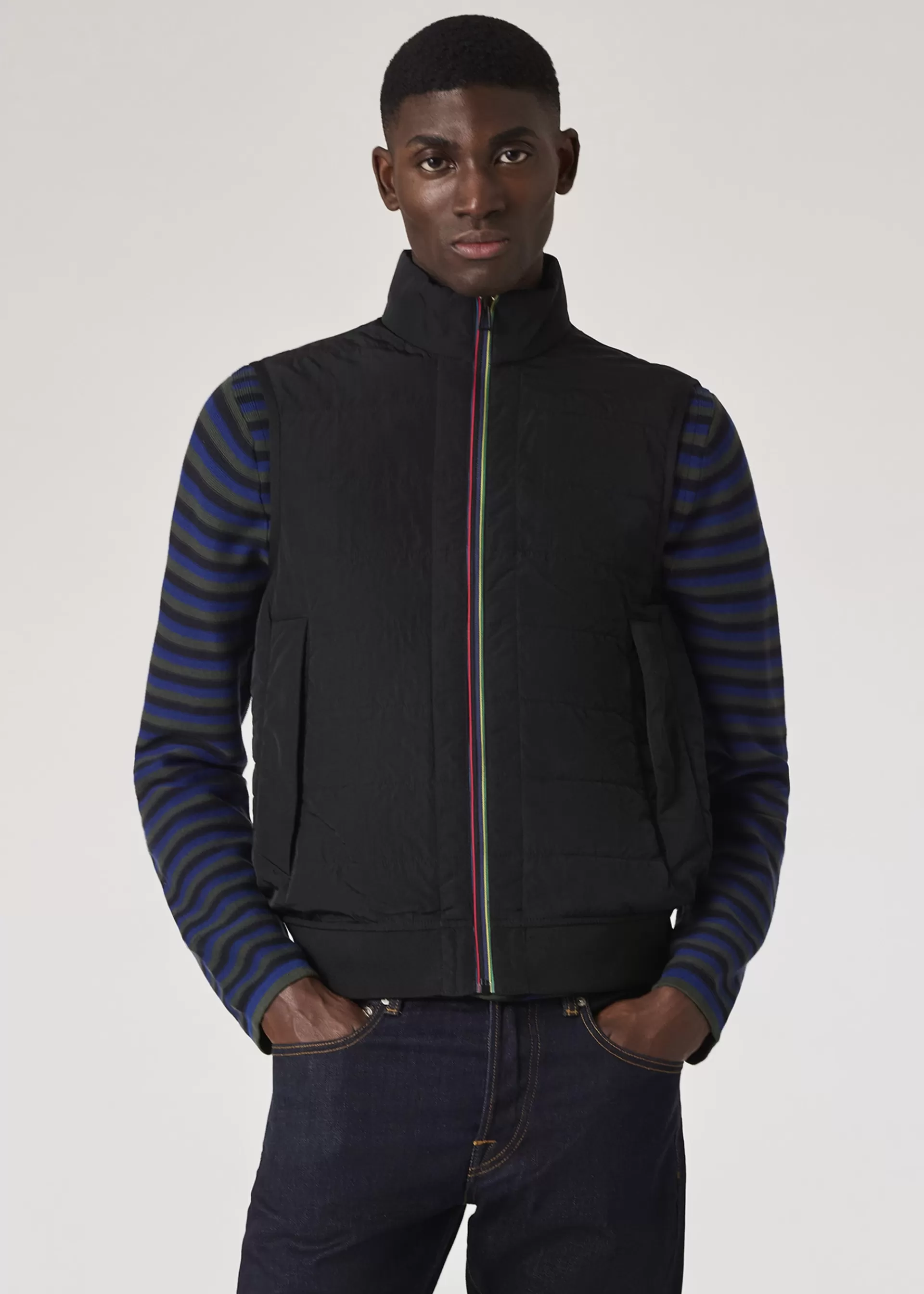 'Sports Stripe' Mixed Media Gilet>Paul Smith Discount