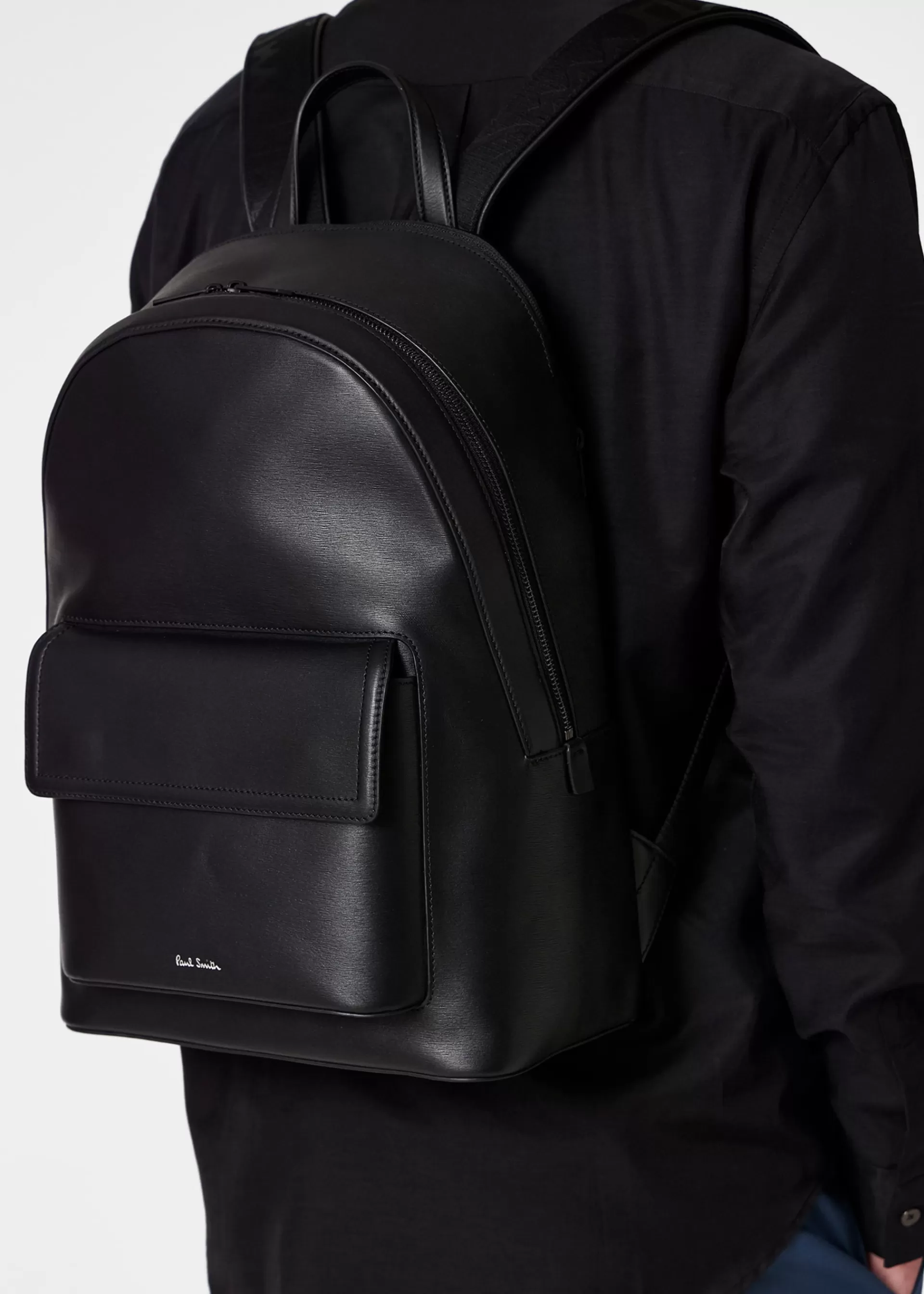 Straw-Grain Embossed Leather Backpack>Paul Smith Shop