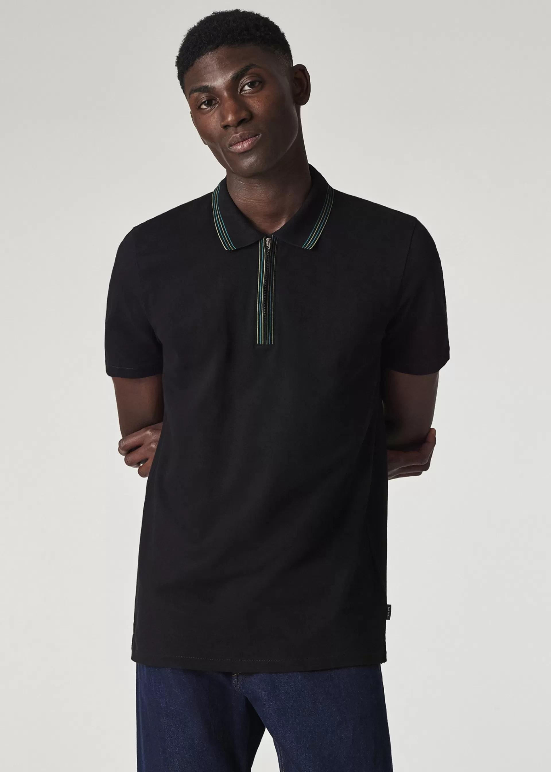 Zip Neck Stretch-Cotton Polo Shirt With Two-Tone Tipping>Paul Smith New