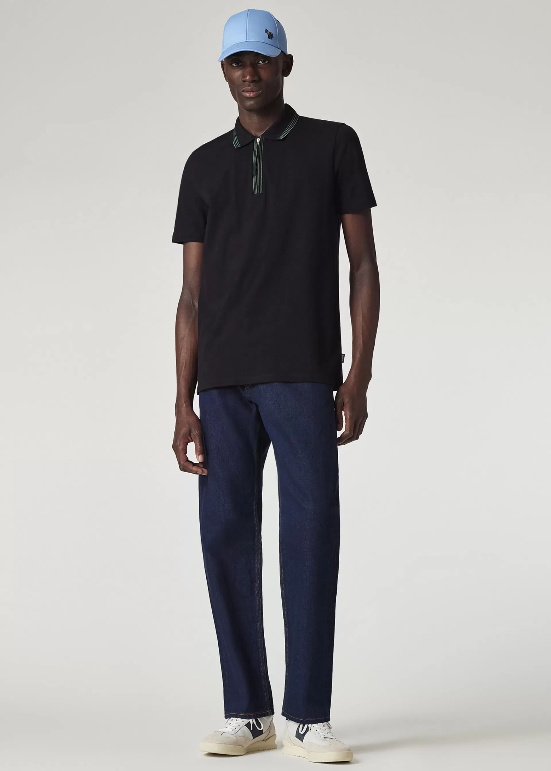 Zip Neck Stretch-Cotton Polo Shirt With Two-Tone Tipping>Paul Smith New