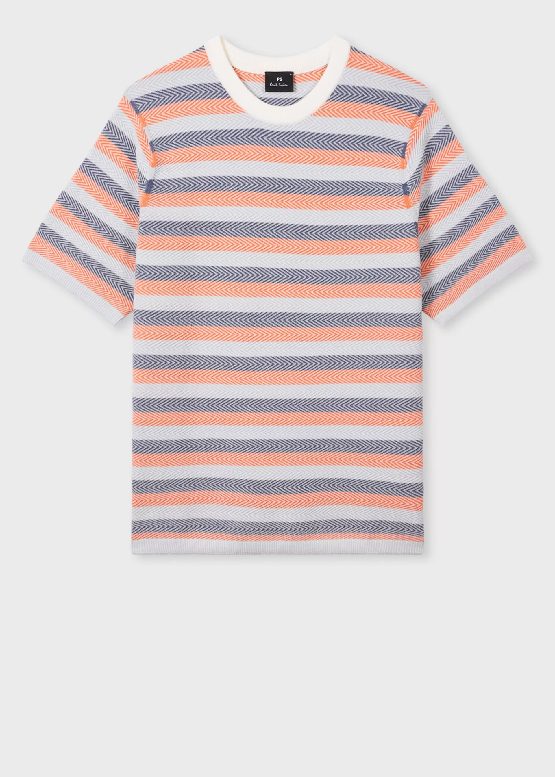 Blue And Orange Textured Stripe Knitted T-Shirt>Paul Smith Fashion