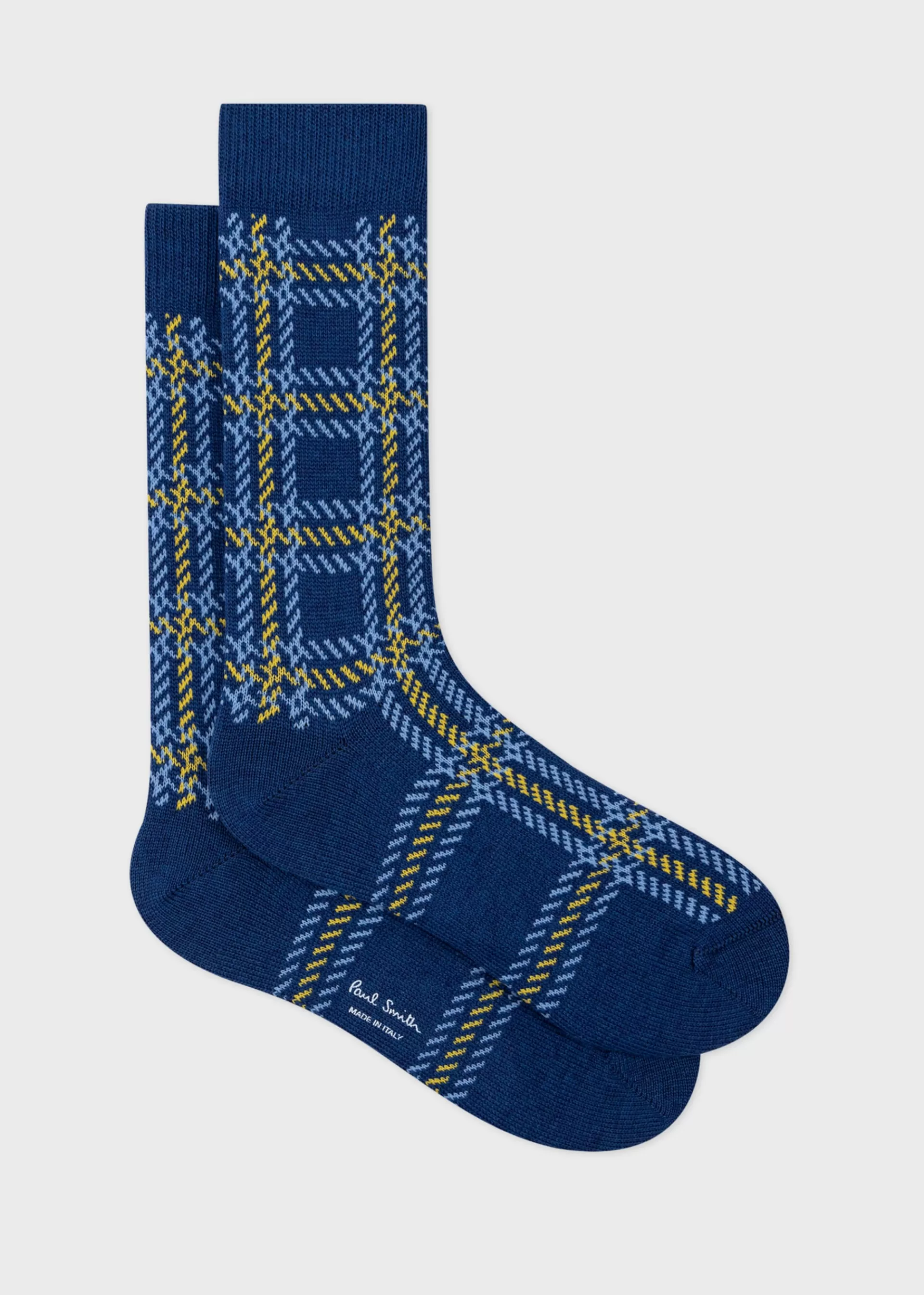 Blue Cotton And Wool-Blend Check Socks>Paul Smith Cheap