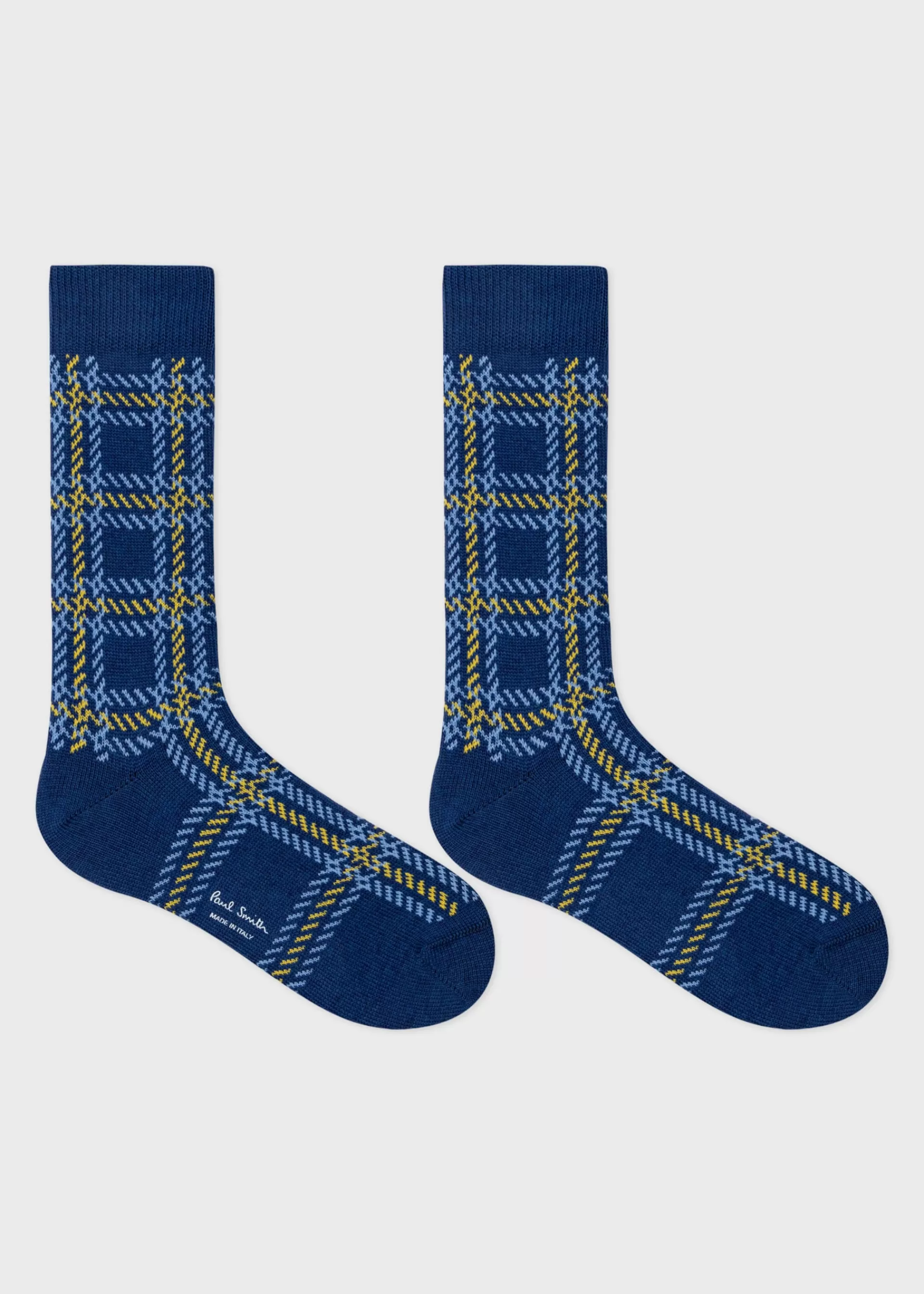 Blue Cotton And Wool-Blend Check Socks>Paul Smith Cheap