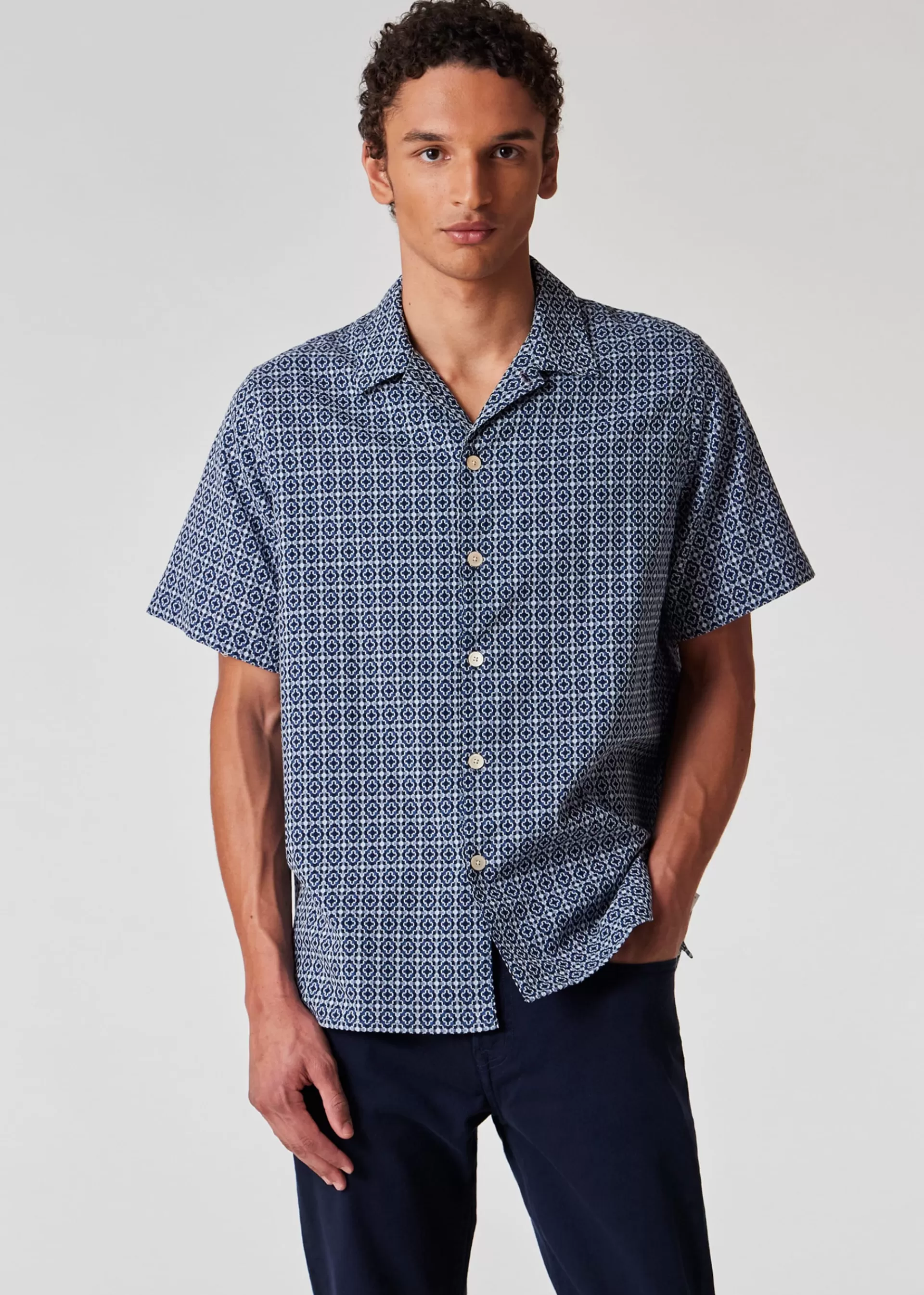 Cotton Cross-Stitch Short-Sleeve Shirt>Paul Smith Shop