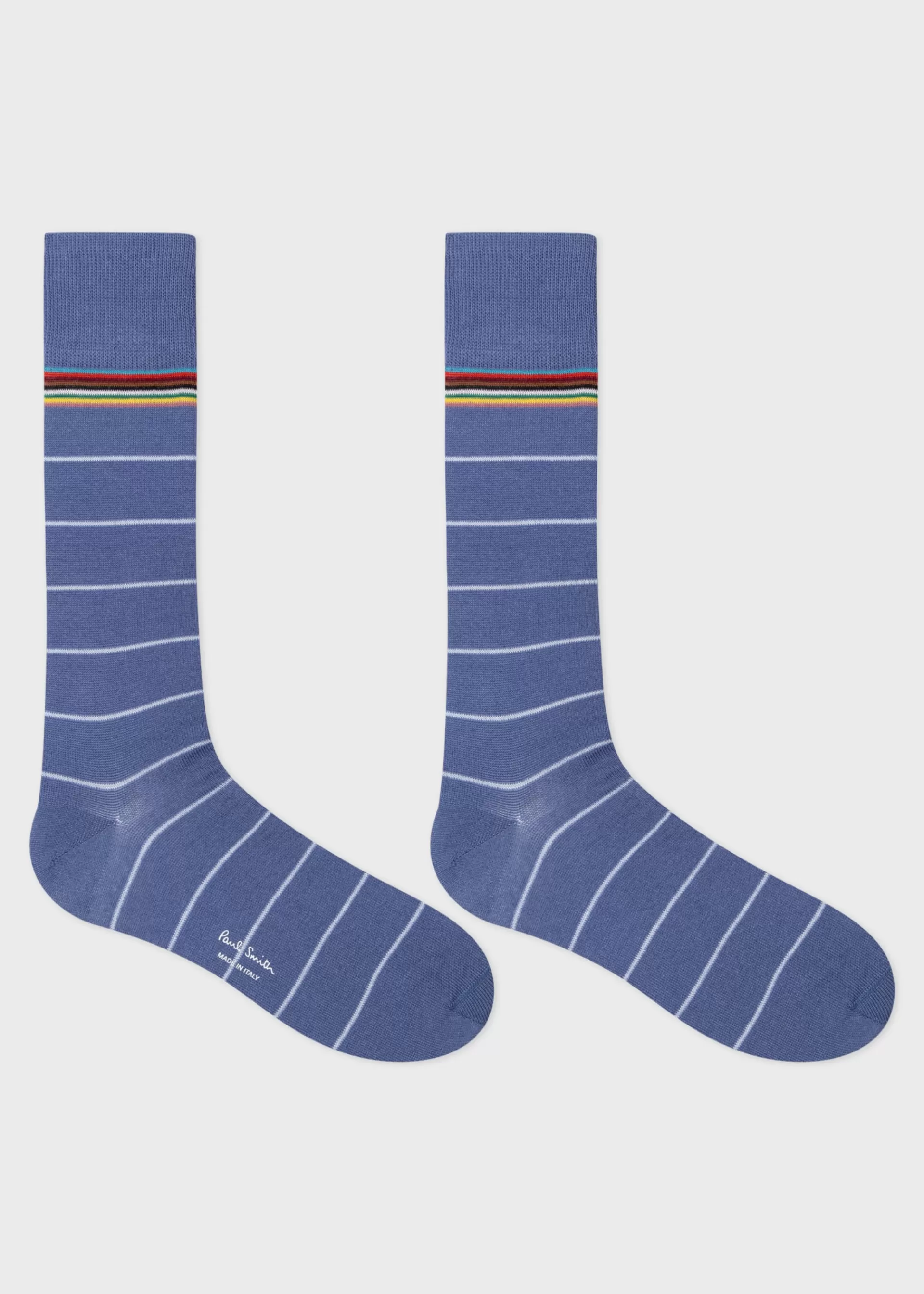 Blue Cotton-Blend Pinstripe Socks>Paul Smith New