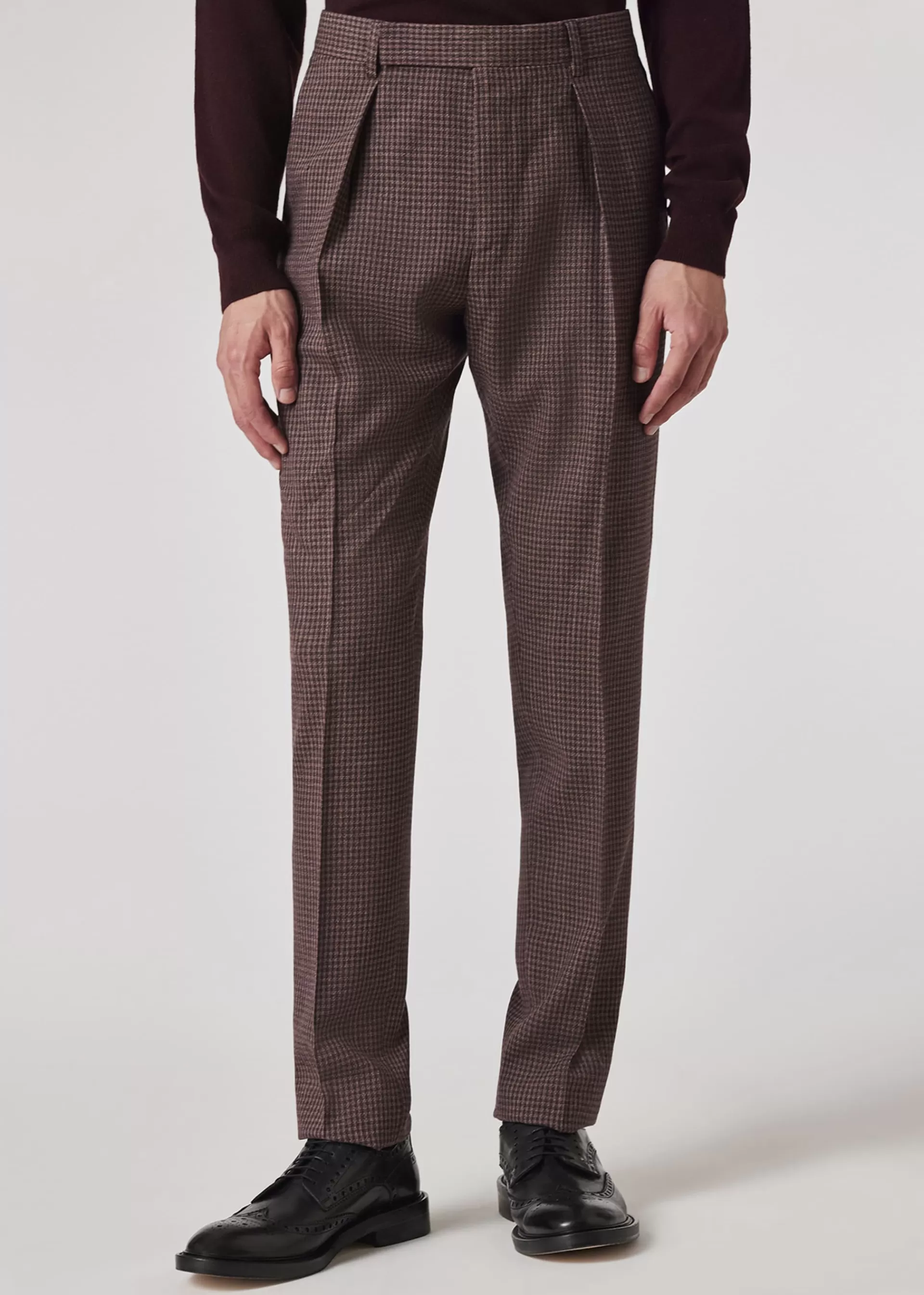 Gingham Check Tapered-Fit Pleated Stretch-Wool Trousers>Paul Smith Sale