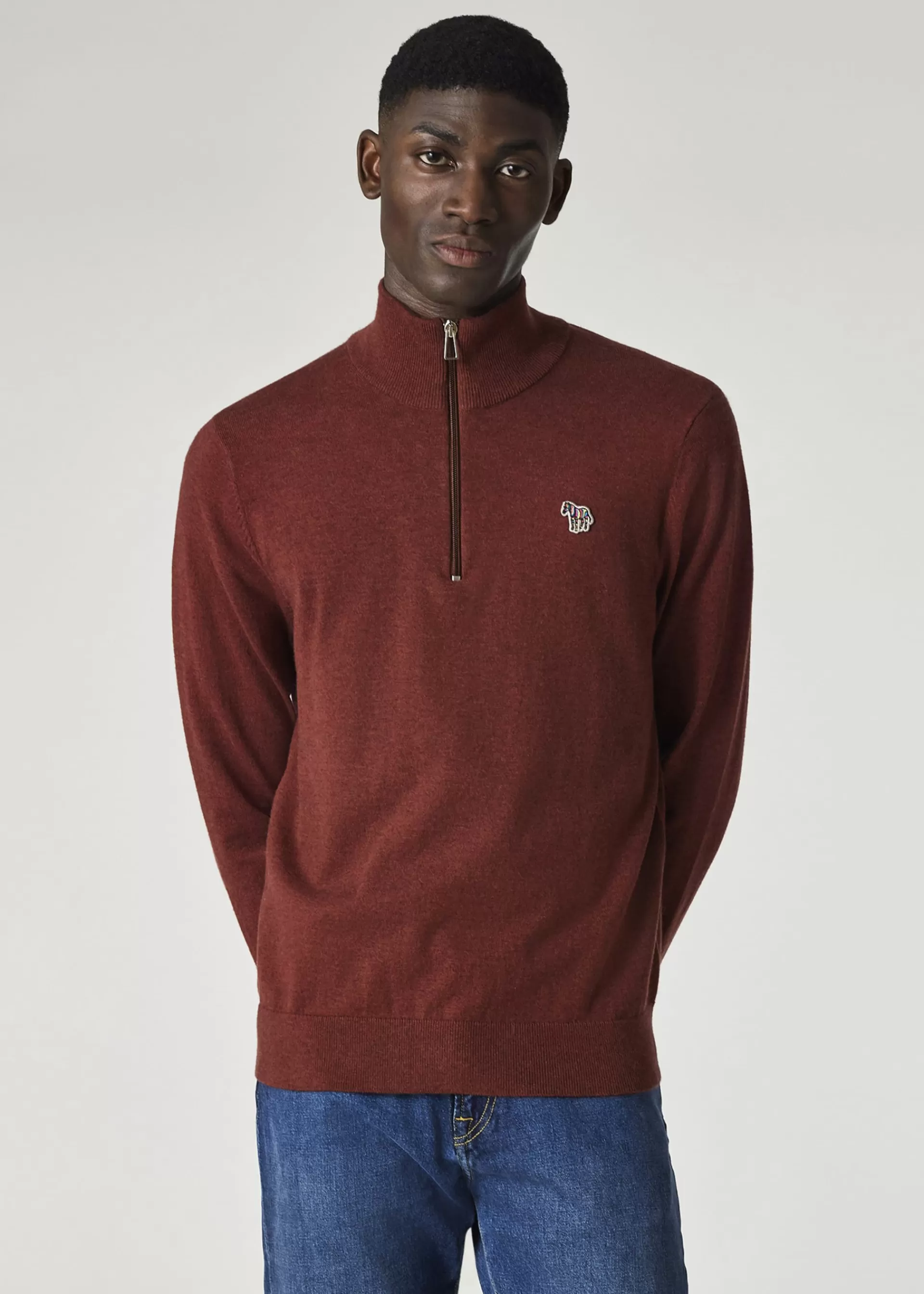 Cotton-Blend Zebra Logo Half Zip Sweater>Paul Smith Store