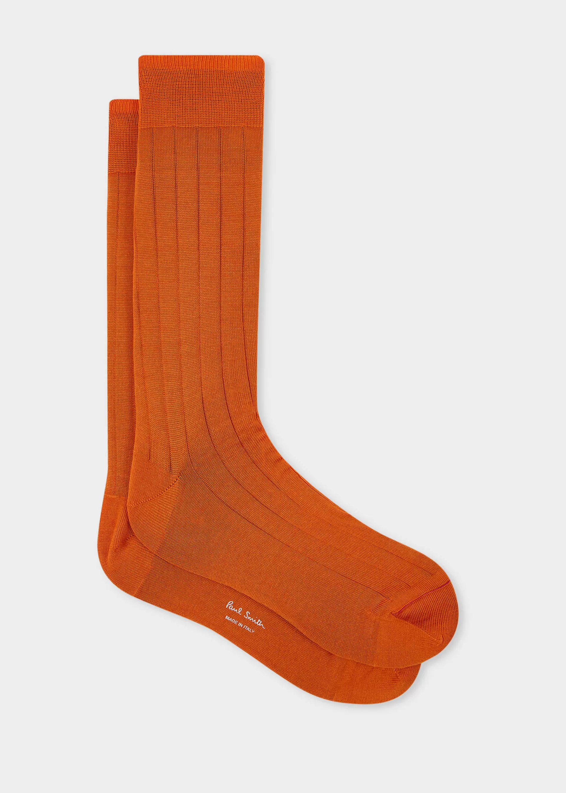 Burnt Orange Mercerised Cotton-Blend Ribbed Socks>Paul Smith New