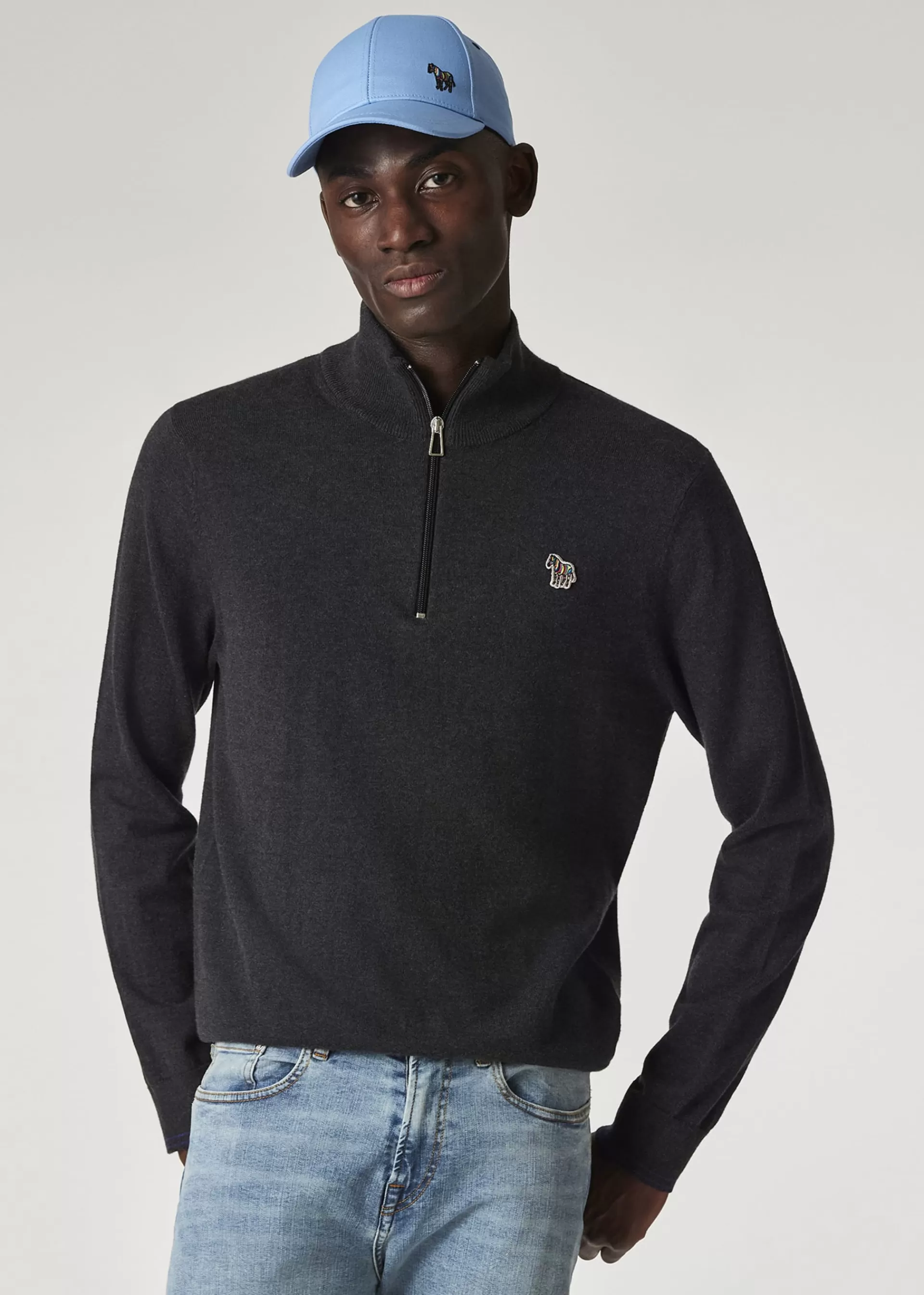 Cotton-Blend Zebra Logo Half Zip Sweater>Paul Smith Best Sale