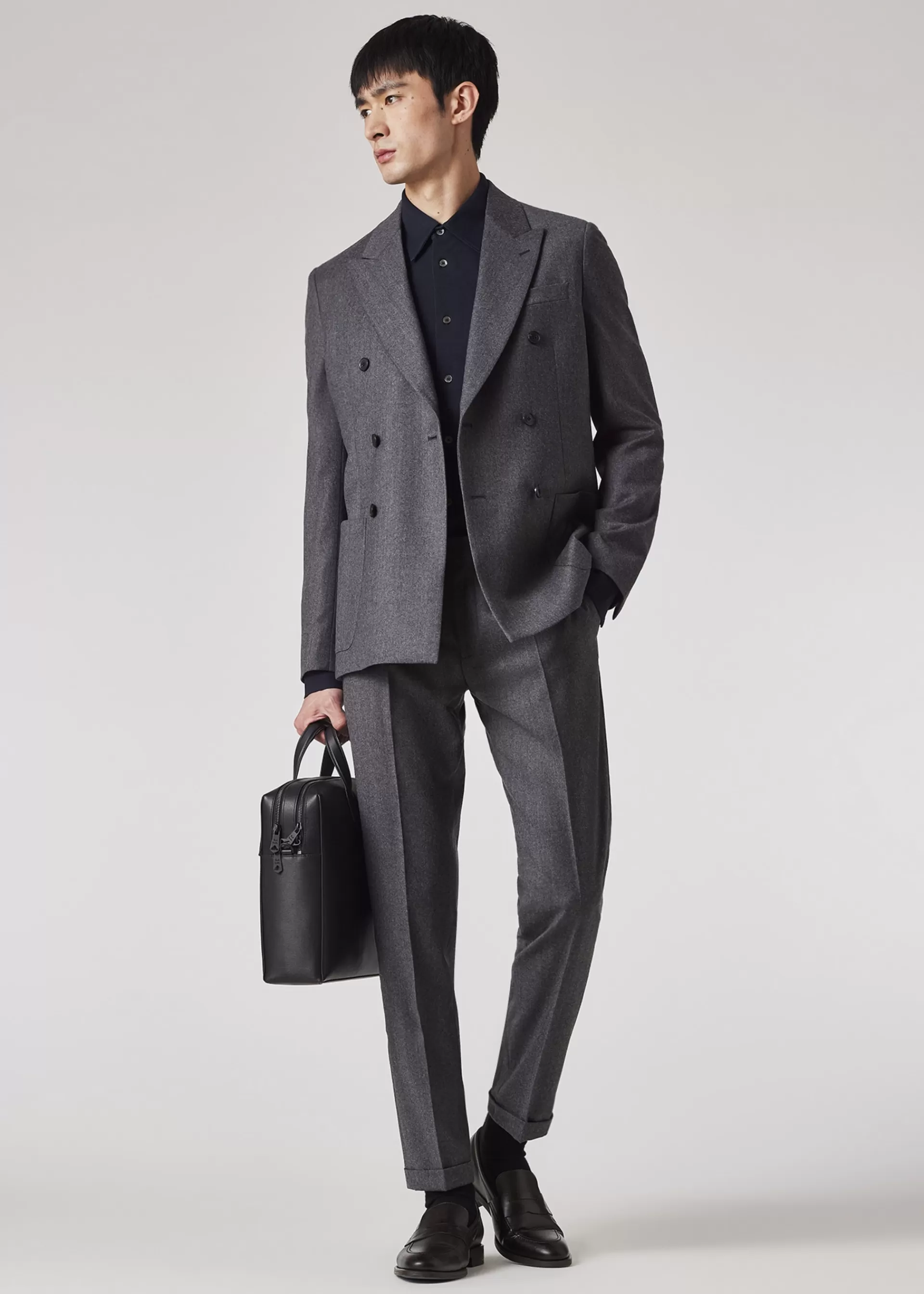 Charcoal Grey Overdyed Wool-Cashmere Flannel Double-Breasted Blazer>Paul Smith Online