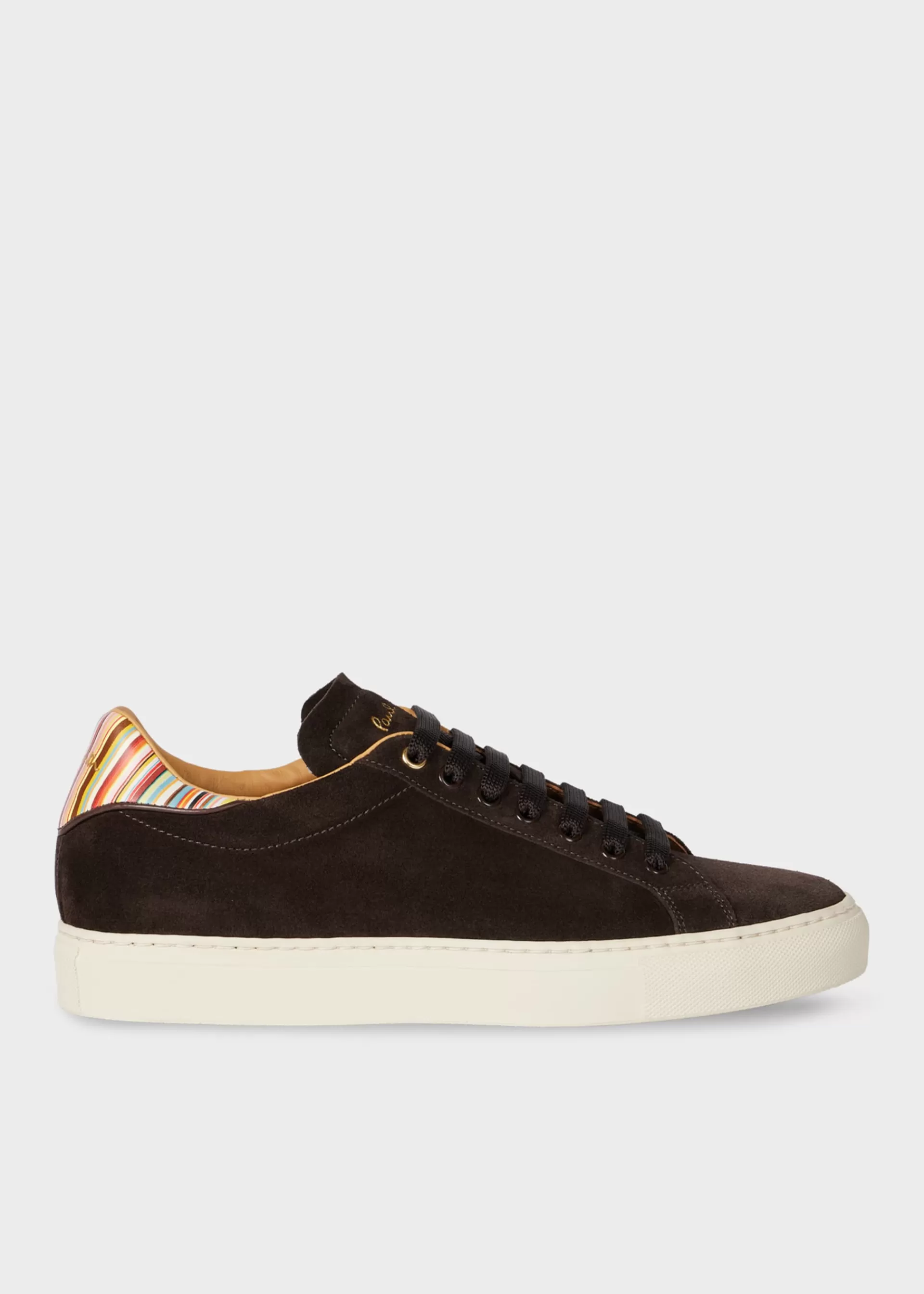Chocolate Brown Suede 'Beck' Trainers With 'Signature Stripe' Heel Panels>Paul Smith New
