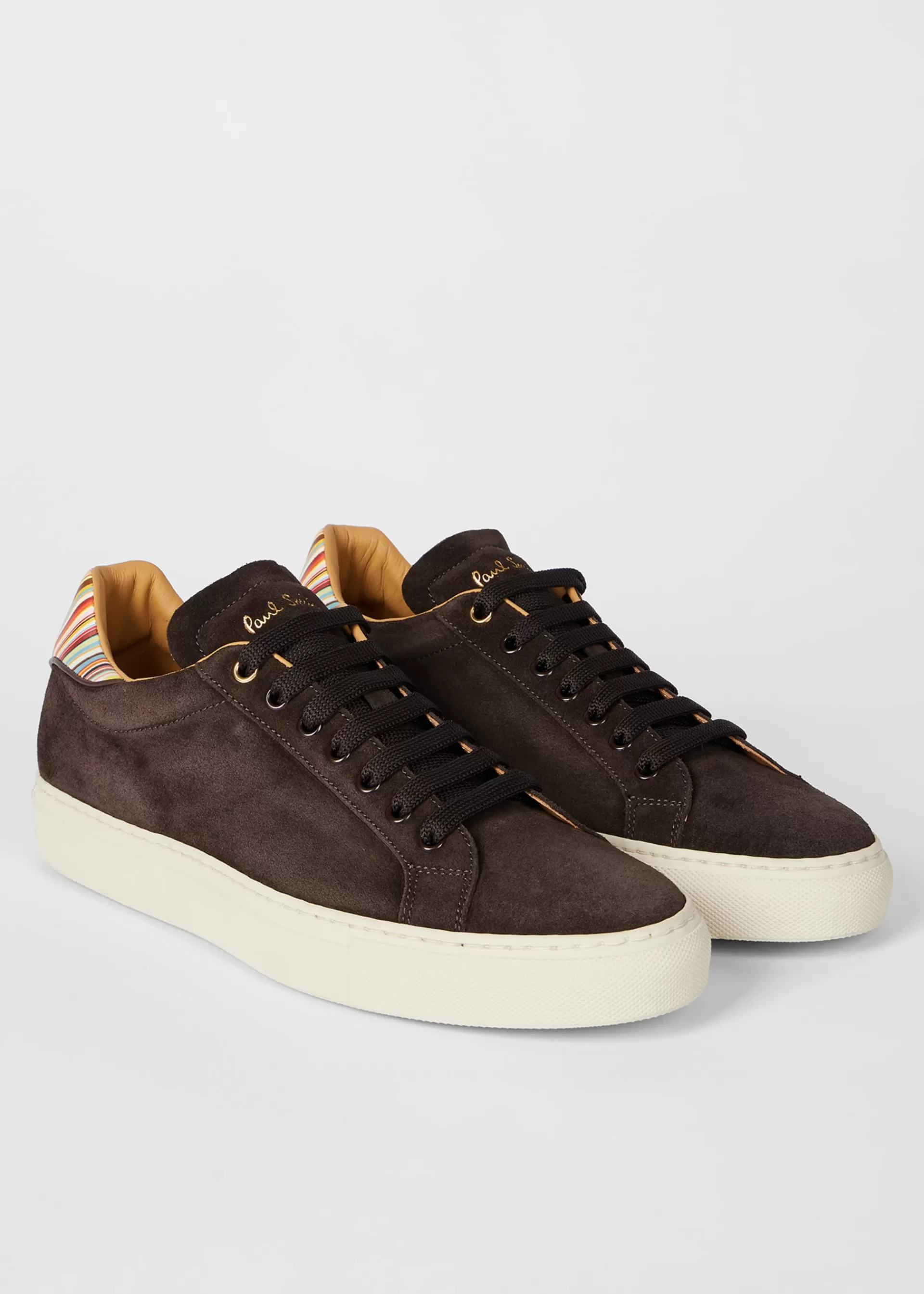 Chocolate Brown Suede 'Beck' Trainers With 'Signature Stripe' Heel Panels>Paul Smith New