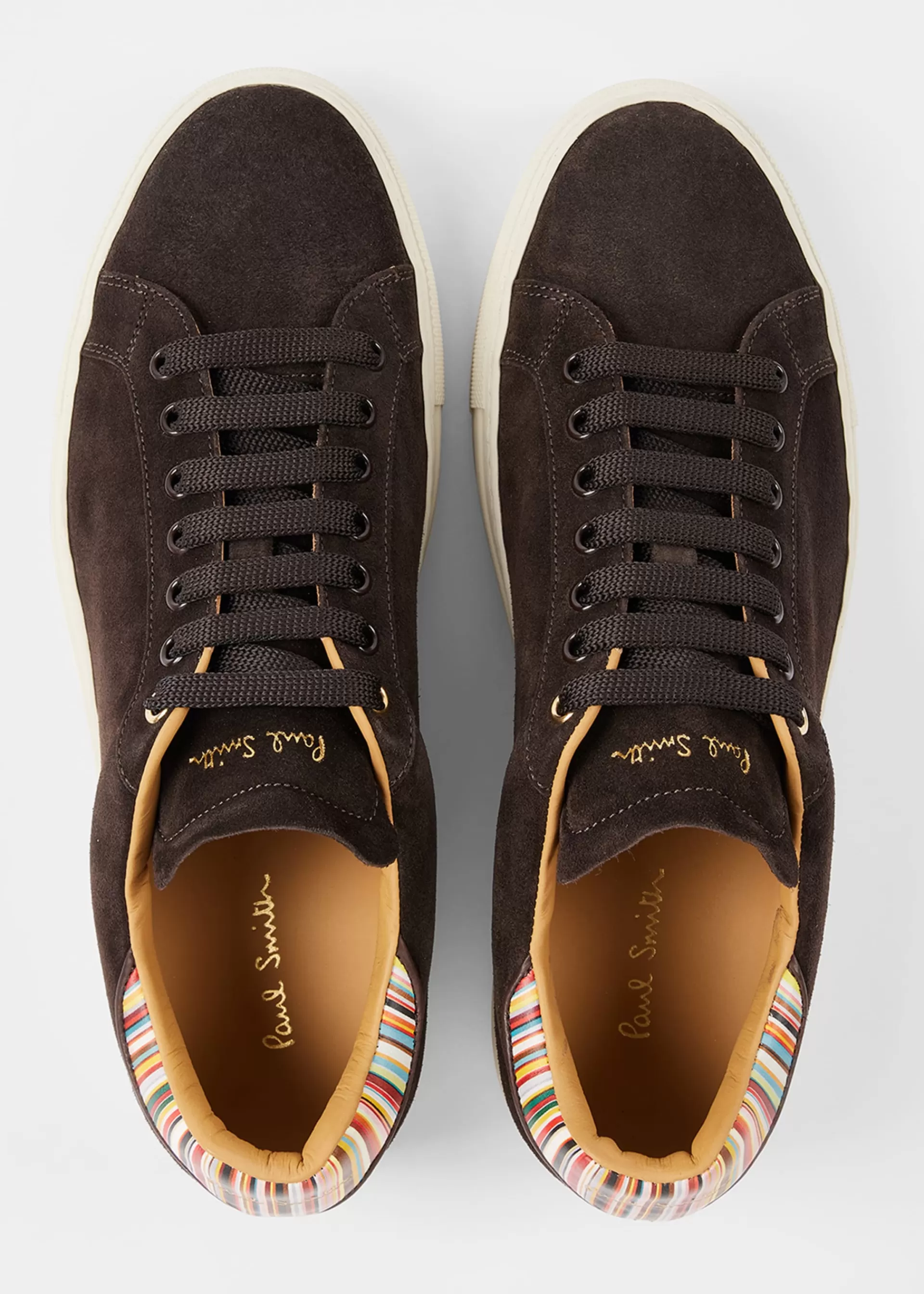 Chocolate Brown Suede 'Beck' Trainers With 'Signature Stripe' Heel Panels>Paul Smith New
