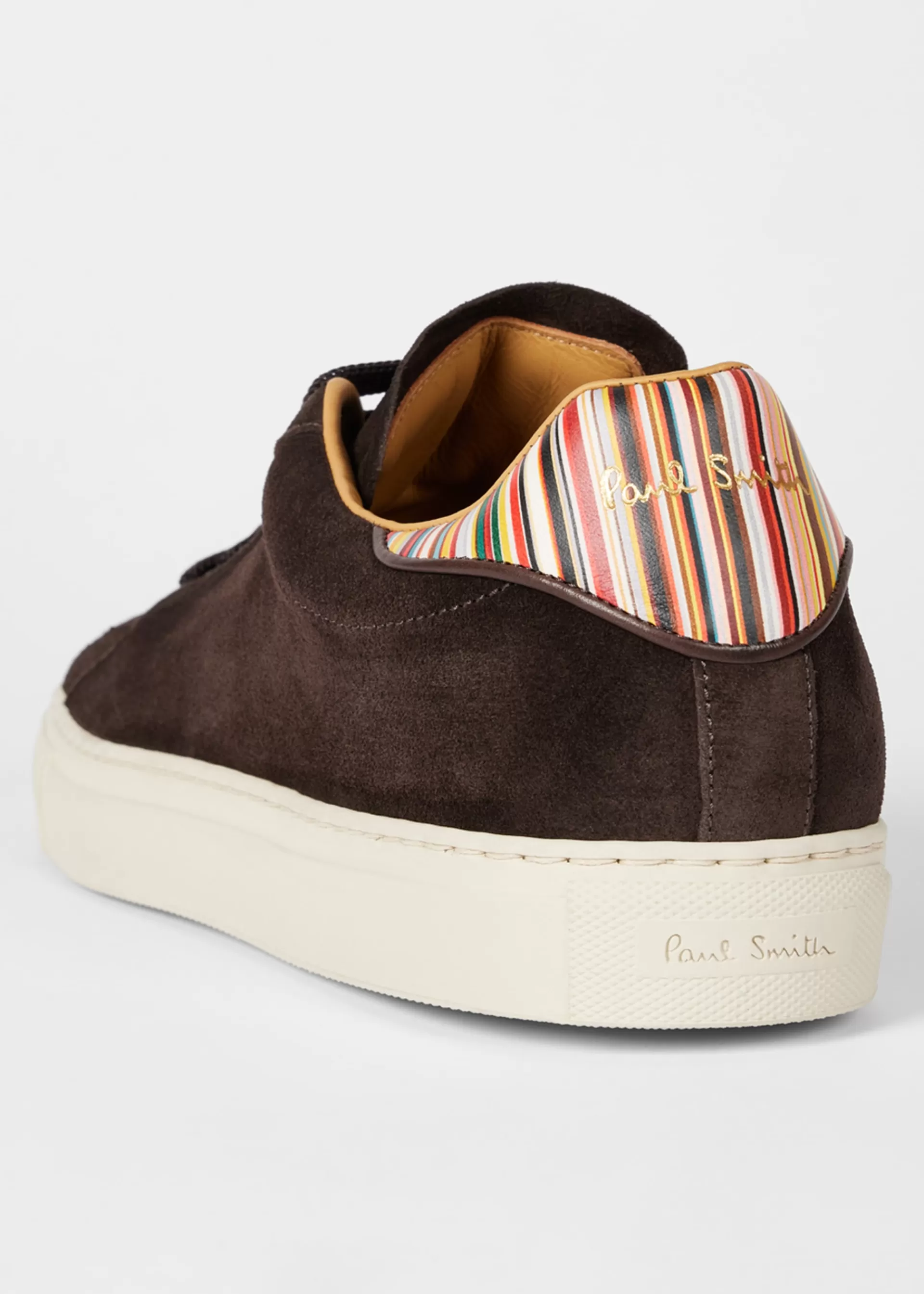 Chocolate Brown Suede 'Beck' Trainers With 'Signature Stripe' Heel Panels>Paul Smith New