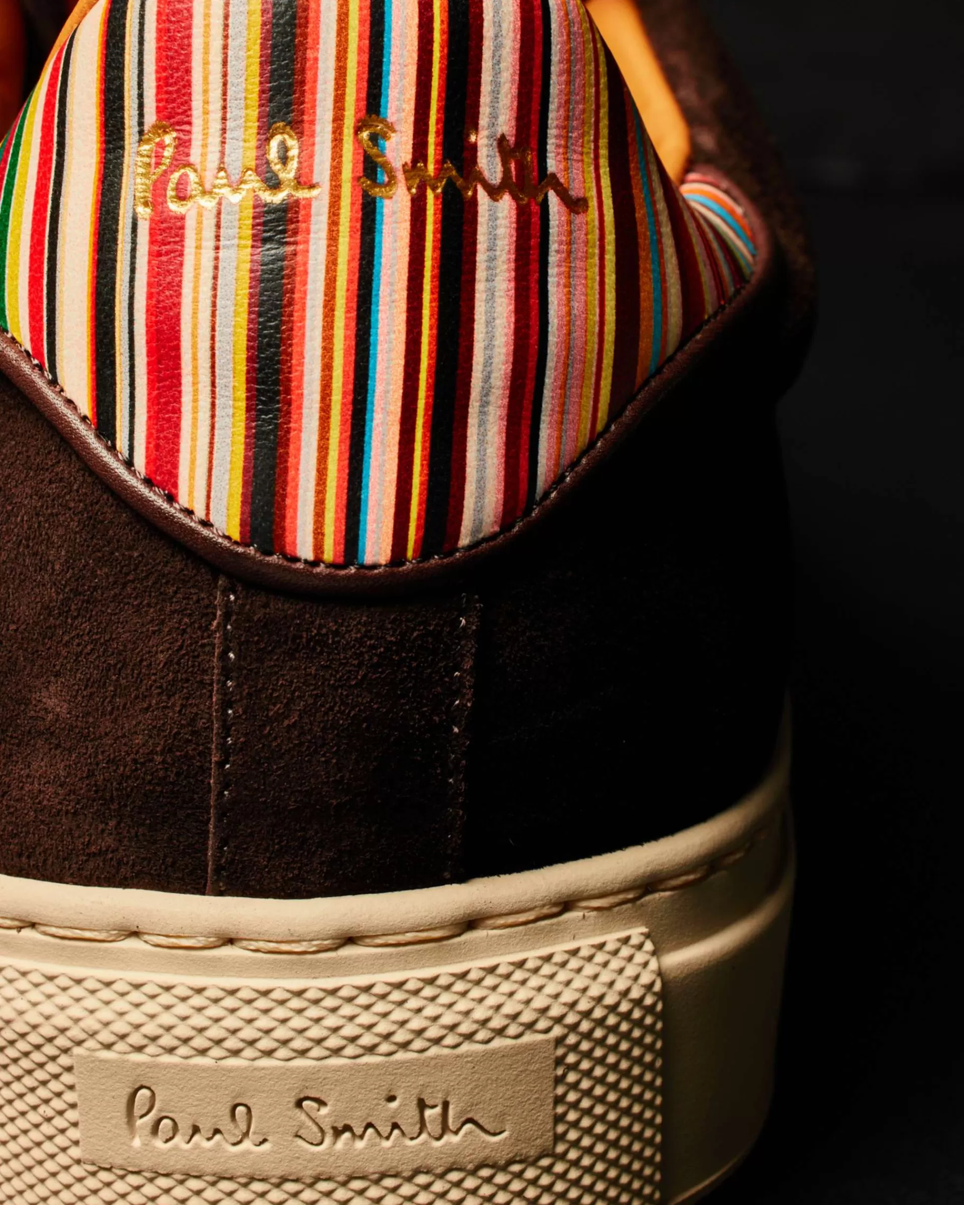 Chocolate Brown Suede 'Beck' Trainers With 'Signature Stripe' Heel Panels>Paul Smith New