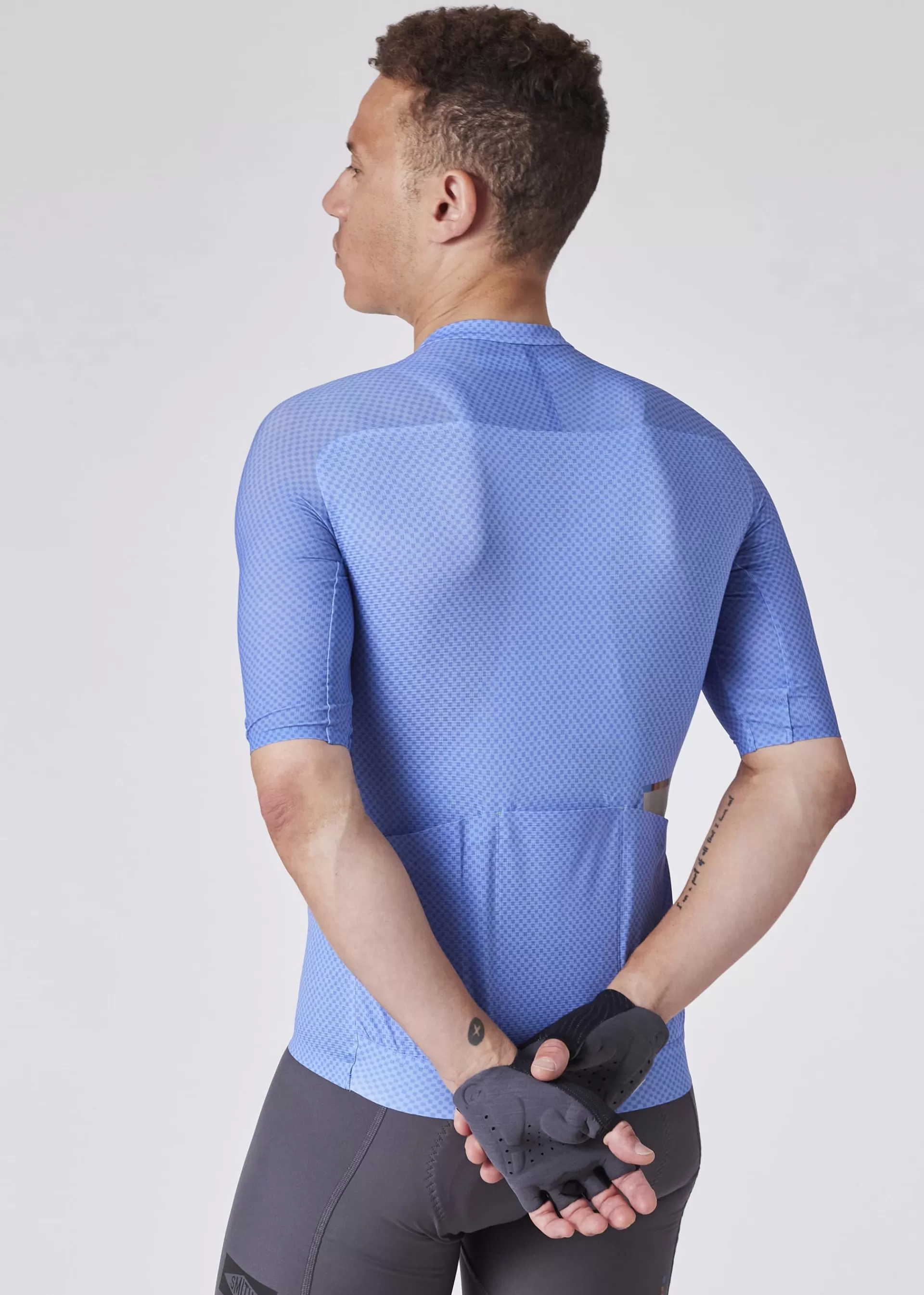 Cornflower Blue Mini Checkerboard Race Cycling Jersey>Paul Smith New