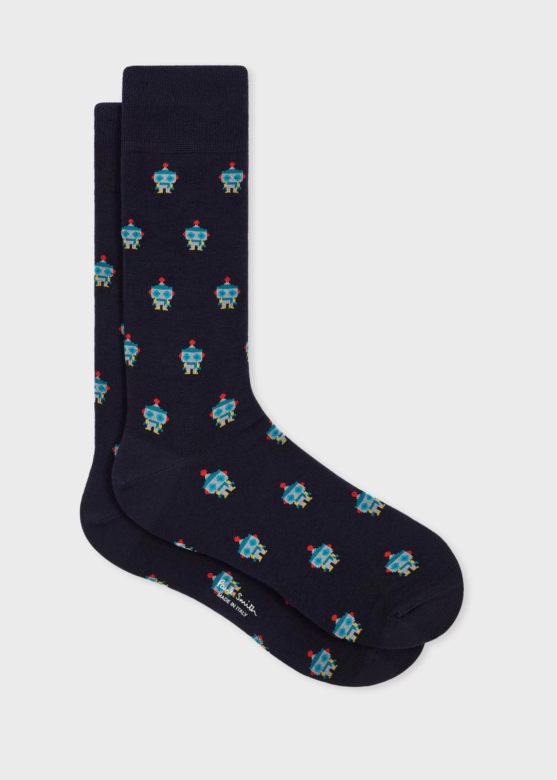 Dark Blue Cotton-Blend 'Robot' Socks>Paul Smith Best Sale