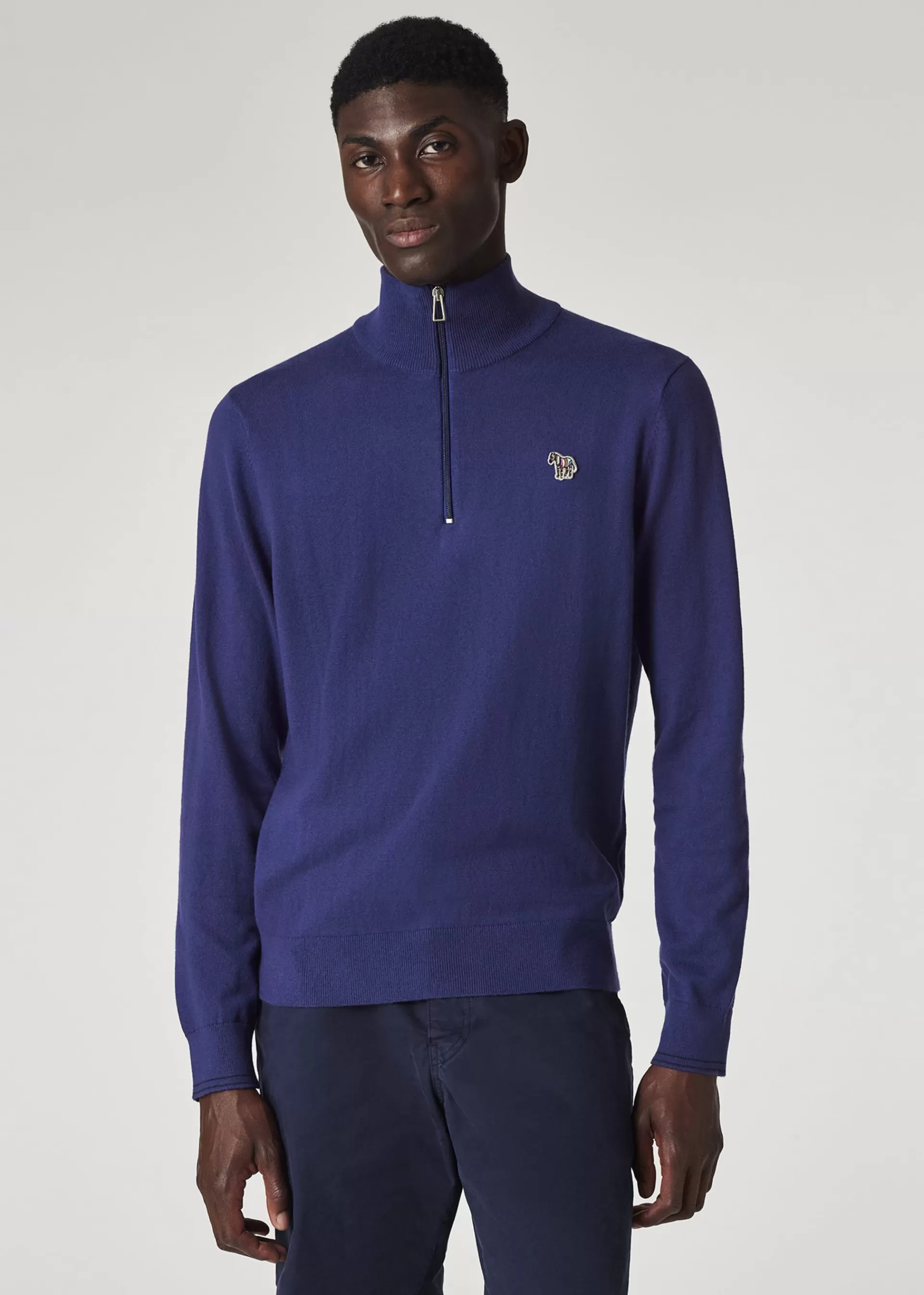 Dark Blue Cotton-Blend Zebra Logo Half Zip Sweater>Paul Smith Fashion