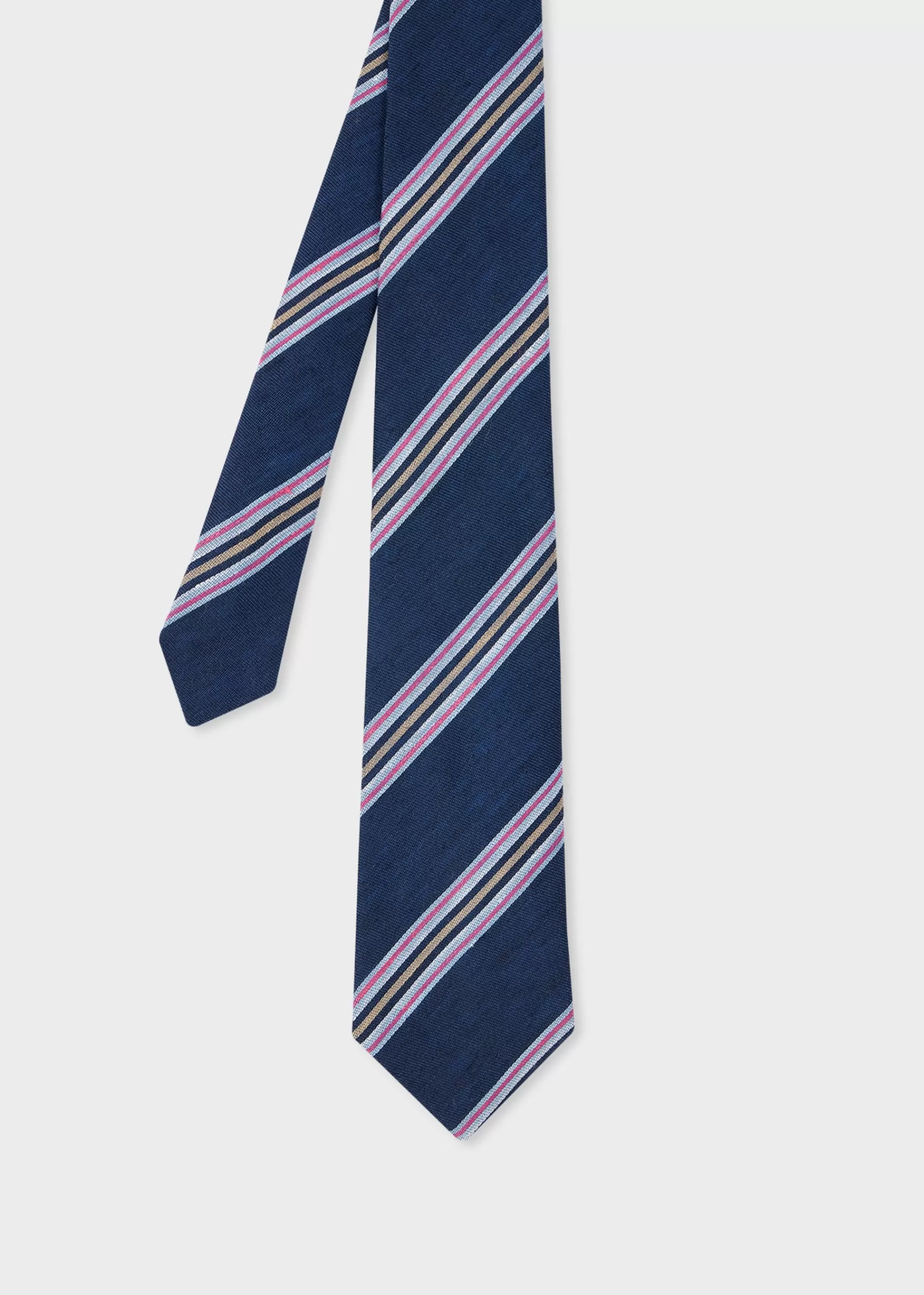 Dark Blue Linen-Blend Block Stripe Tie>Paul Smith Best