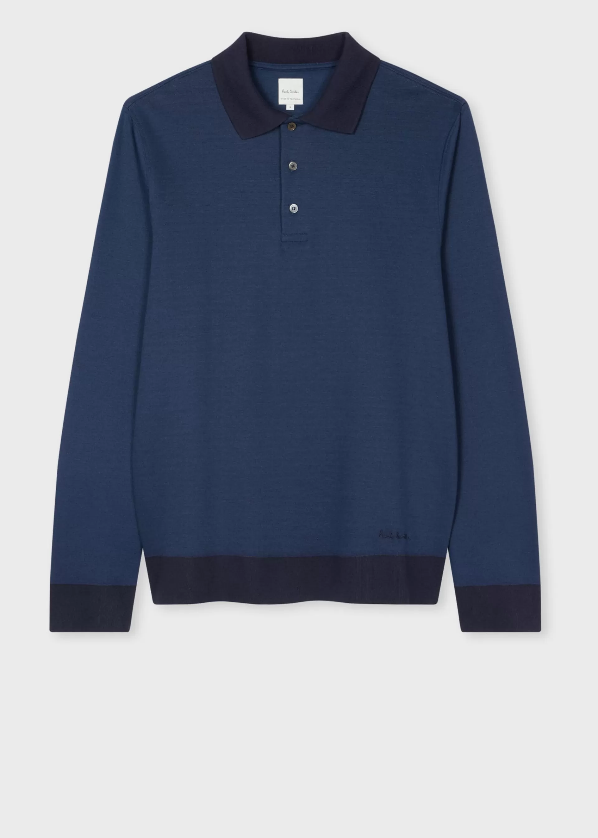 Dark Blue Organic Cotton-Blend Long Sleeve Polo Shirt>Paul Smith Best Sale