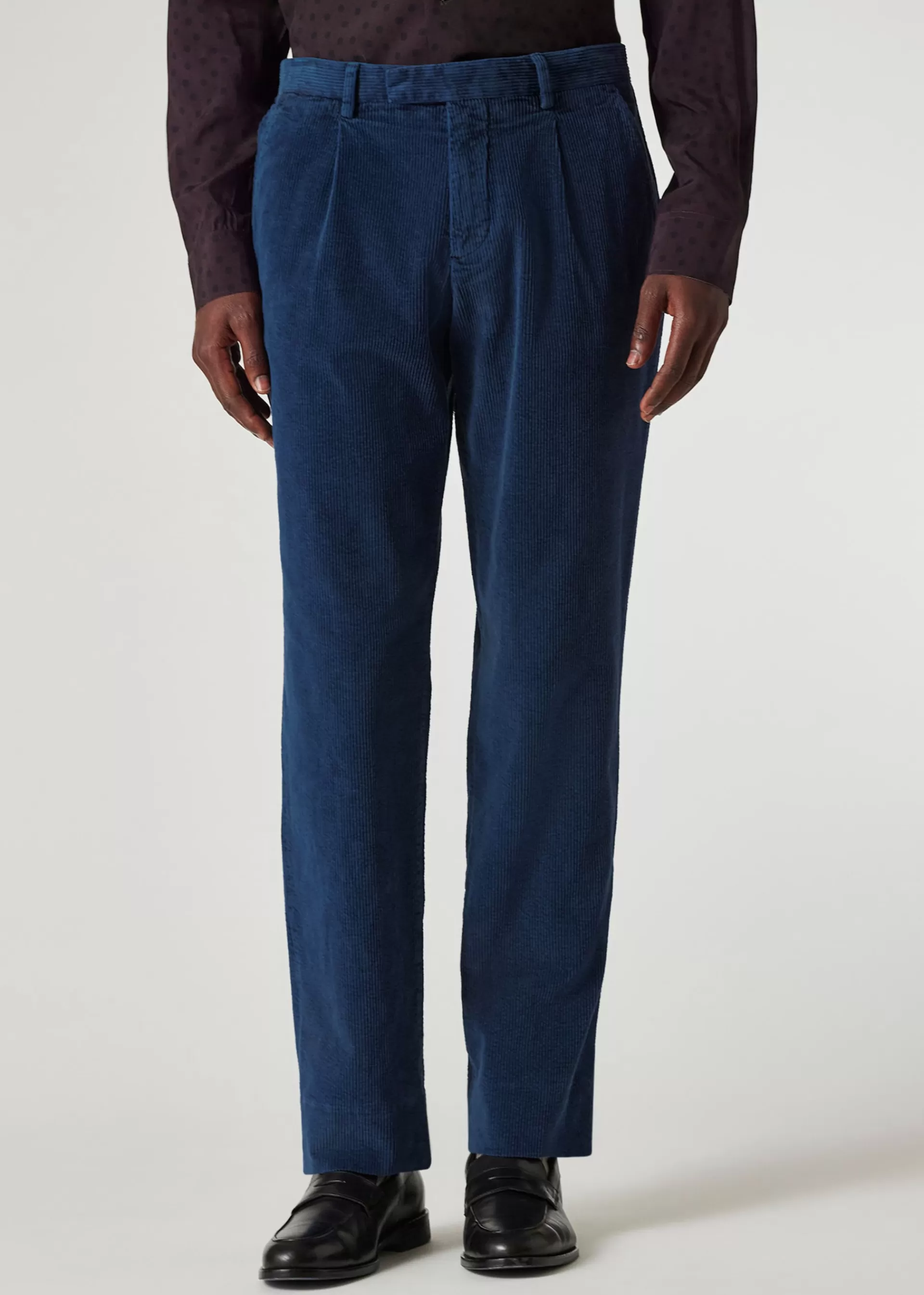 Dark Blue Seersucker Corduroy Pleated Trousers>Paul Smith Hot