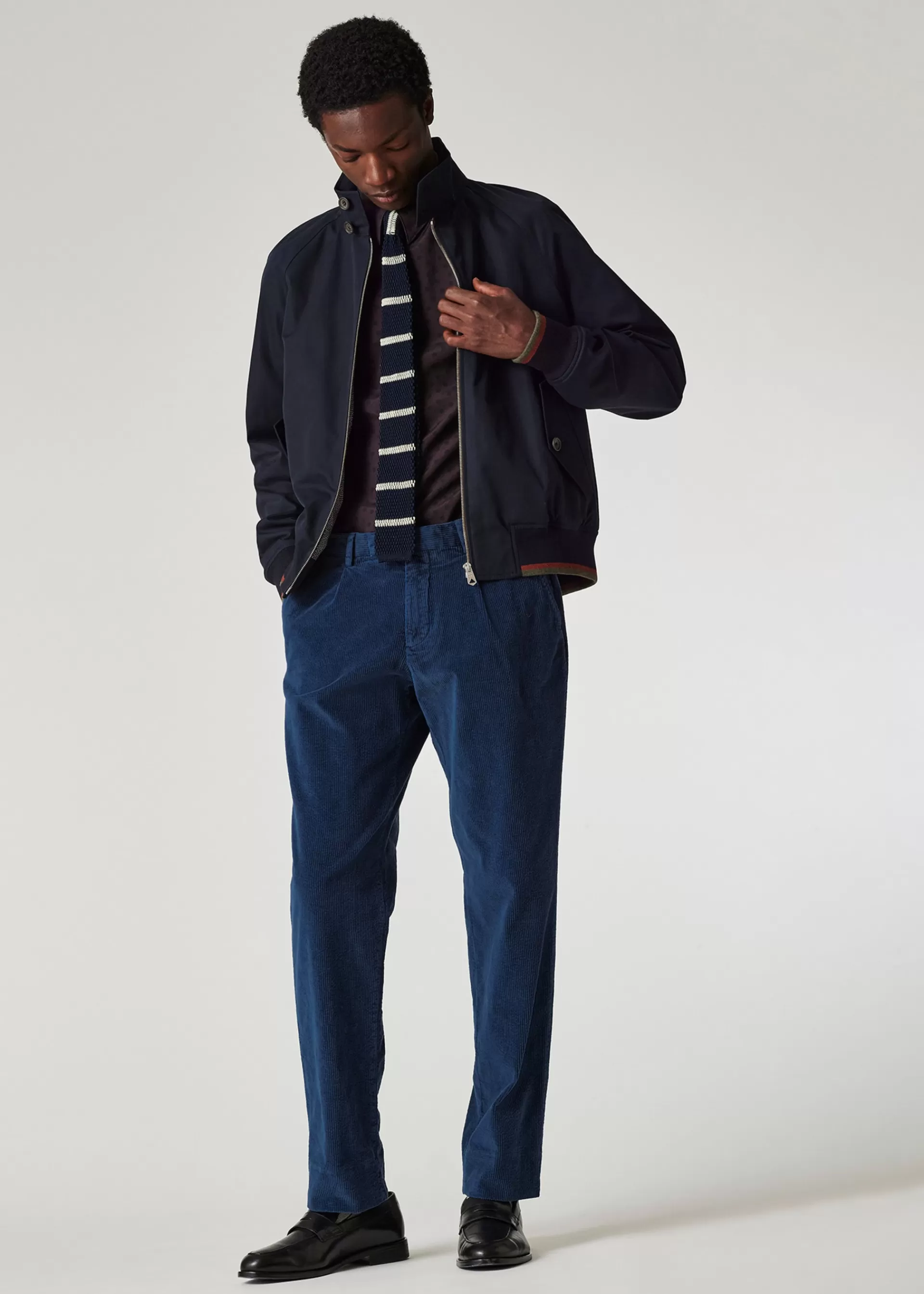 Dark Blue Seersucker Corduroy Pleated Trousers>Paul Smith Hot