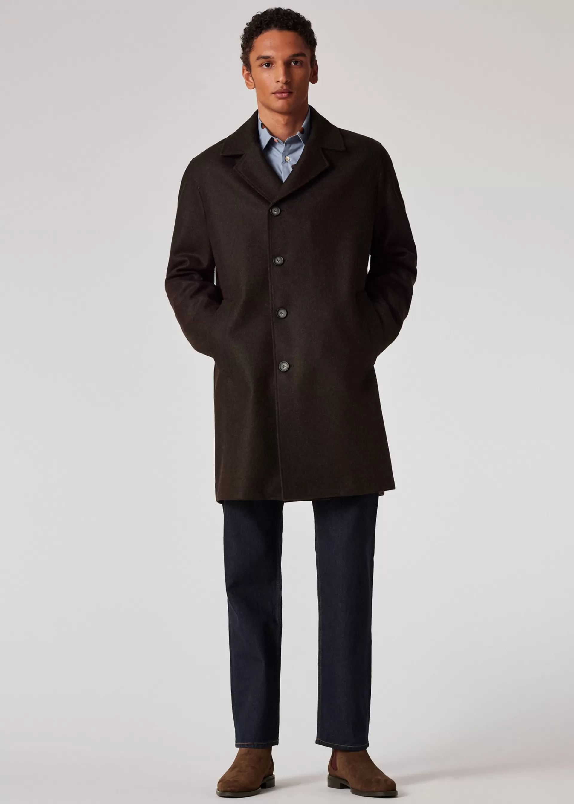 Dark Brown Melton Wool Overcoat>Paul Smith Cheap