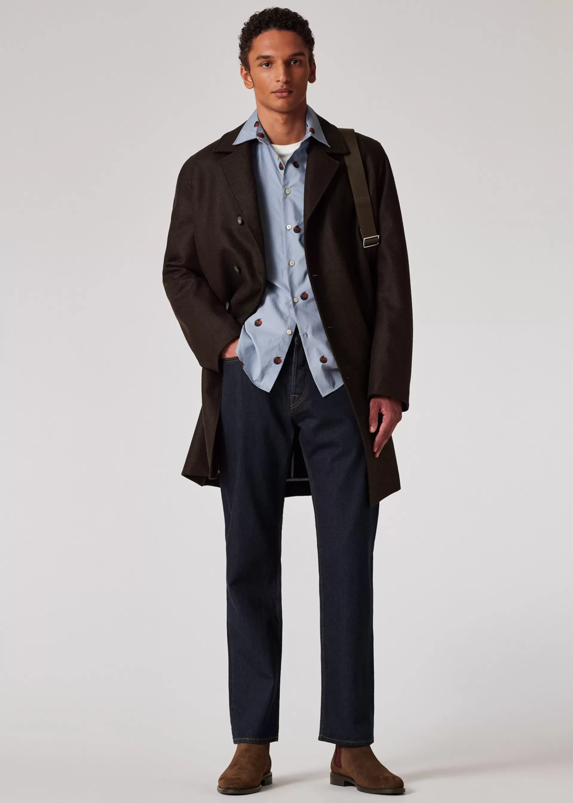 Dark Brown Melton Wool Overcoat>Paul Smith Cheap