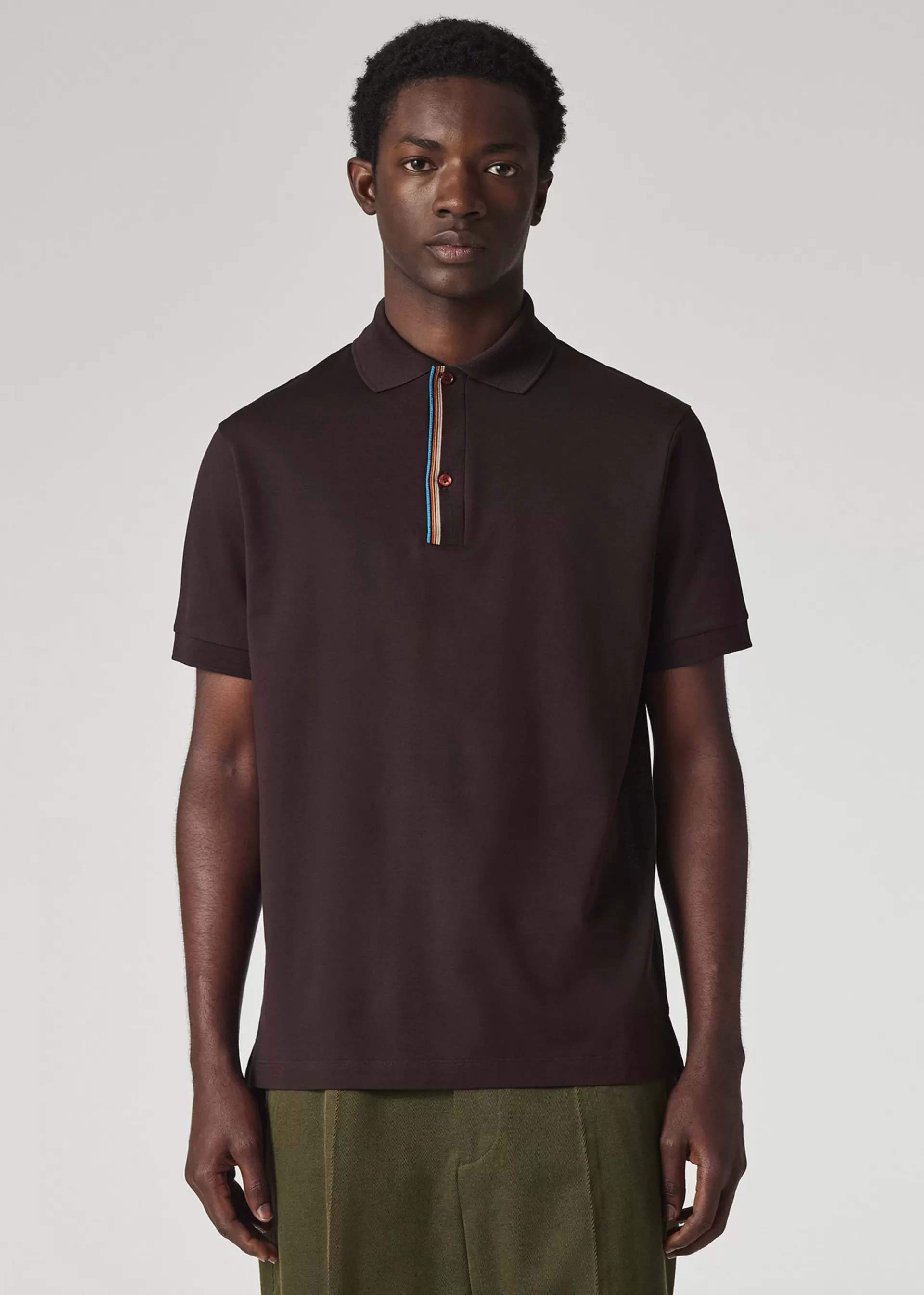 Dark Brown 'Signature Stripe' Trim Polo Shirt>Paul Smith Discount