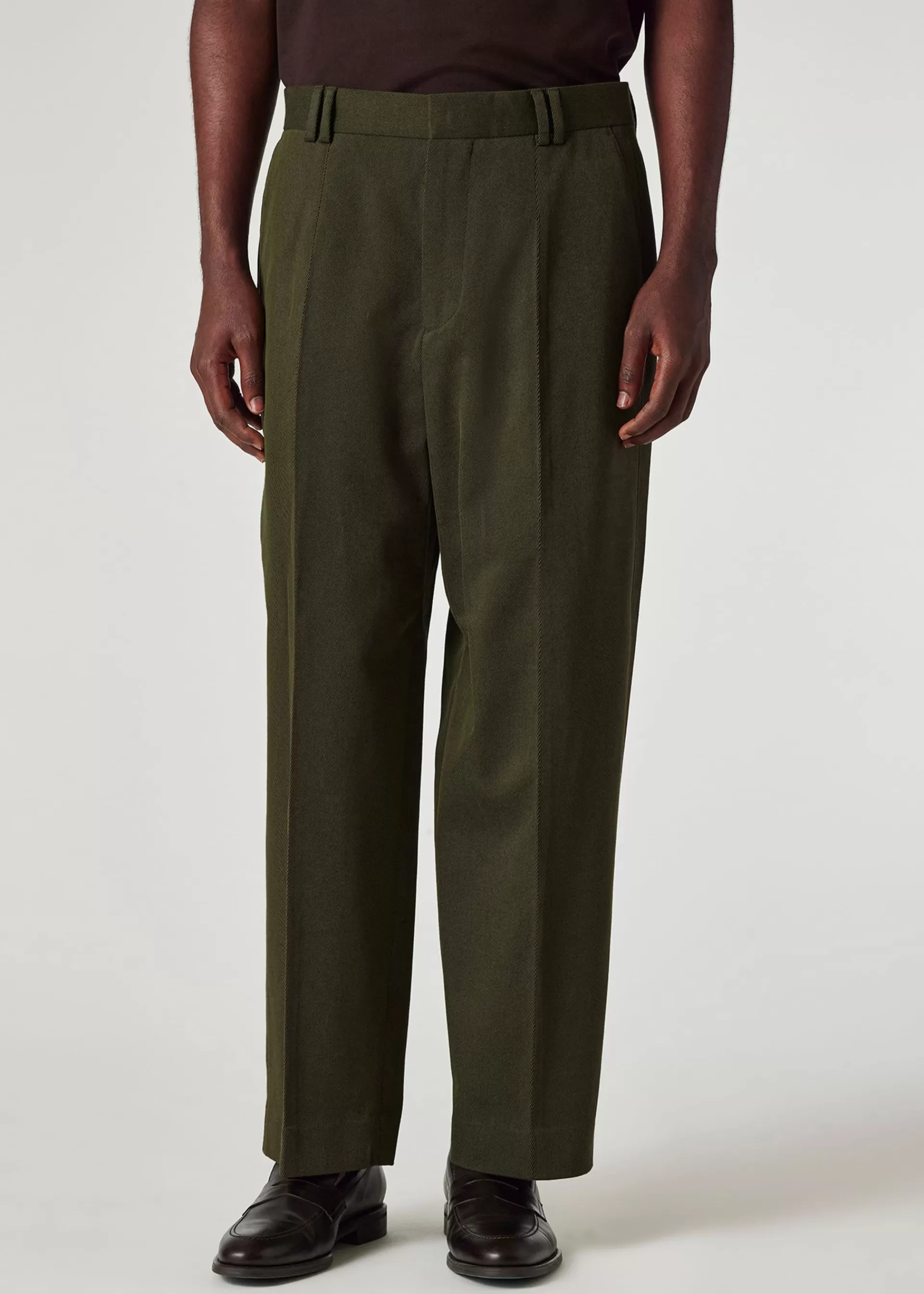 Dark Green Cotton And Wool-Blend Twill Wide Leg Trousers>Paul Smith Outlet