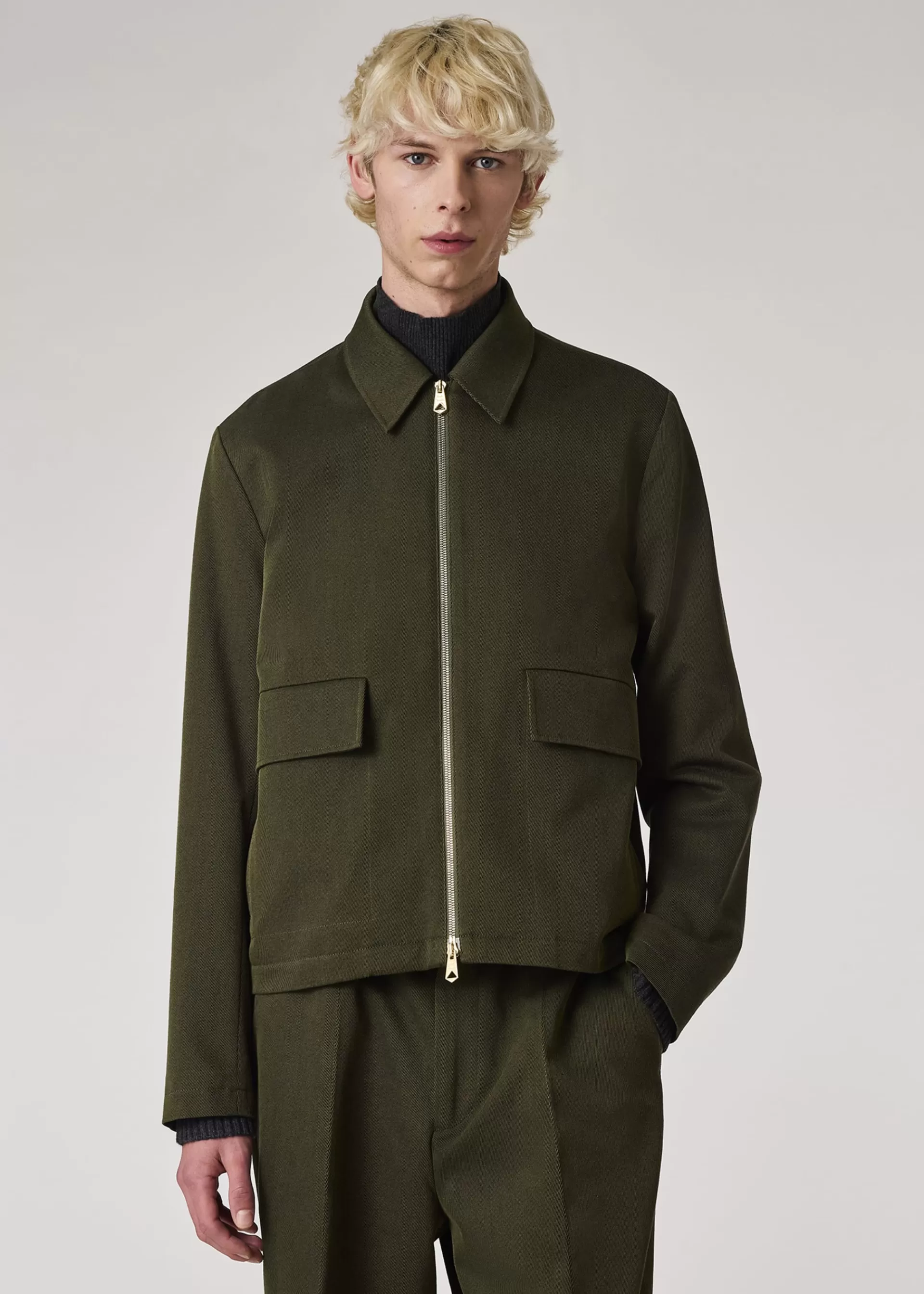 Dark Green Cotton And Wool-Blend Twill Zip Jacket>Paul Smith New