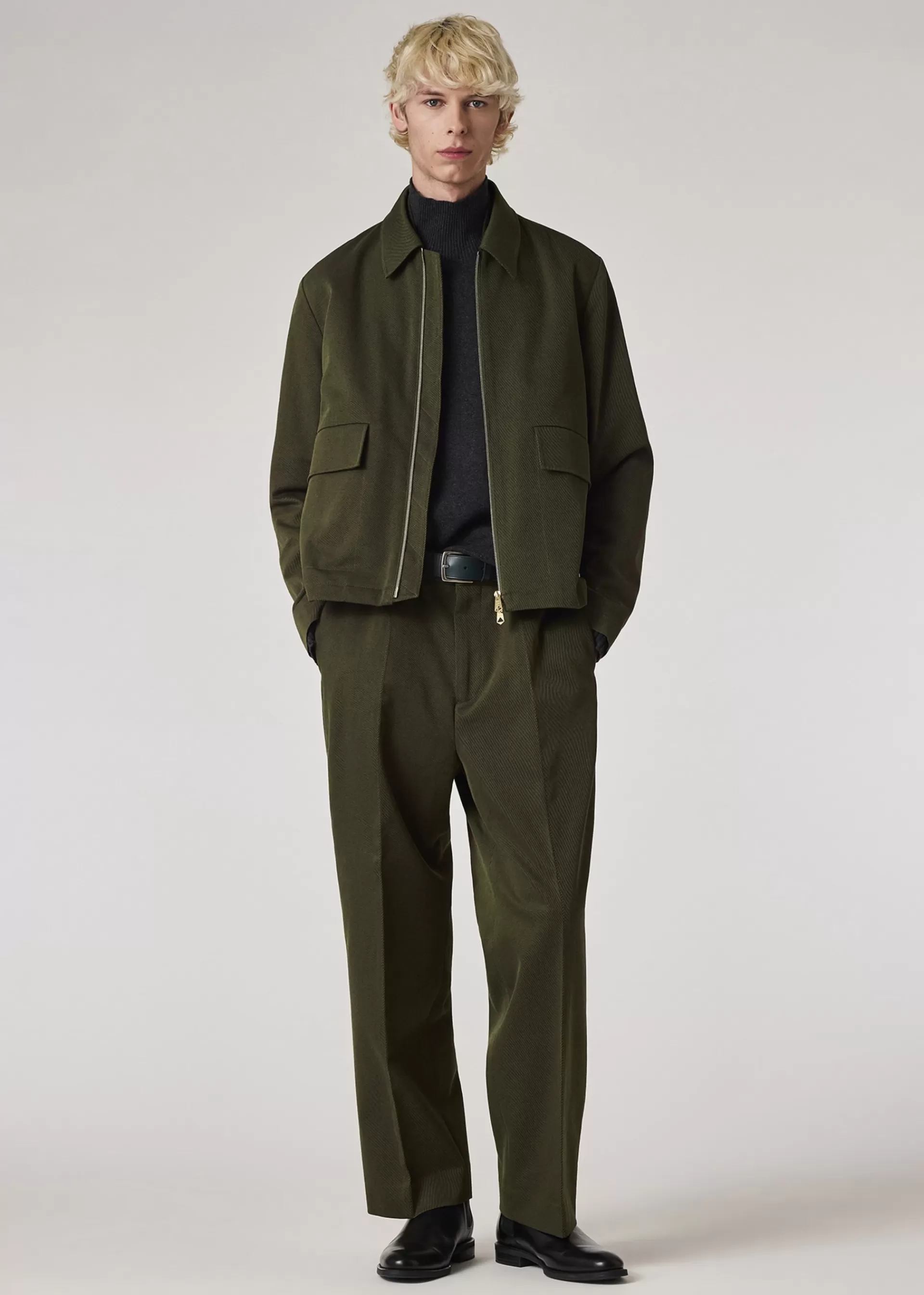 Dark Green Cotton And Wool-Blend Twill Zip Jacket>Paul Smith New