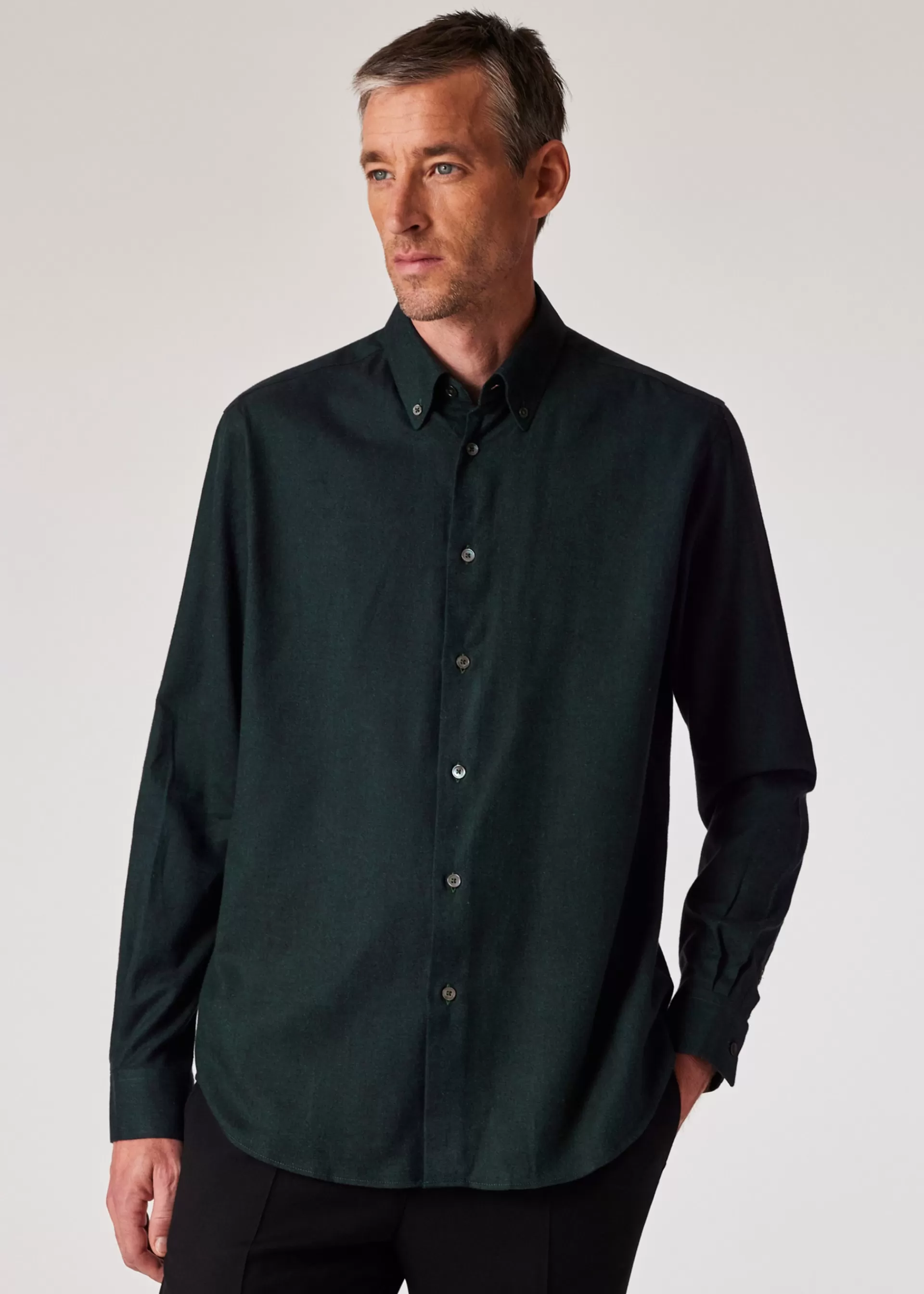 Dark Green Cotton-Lyocell Flannel Button-Down Shirt>Paul Smith Outlet