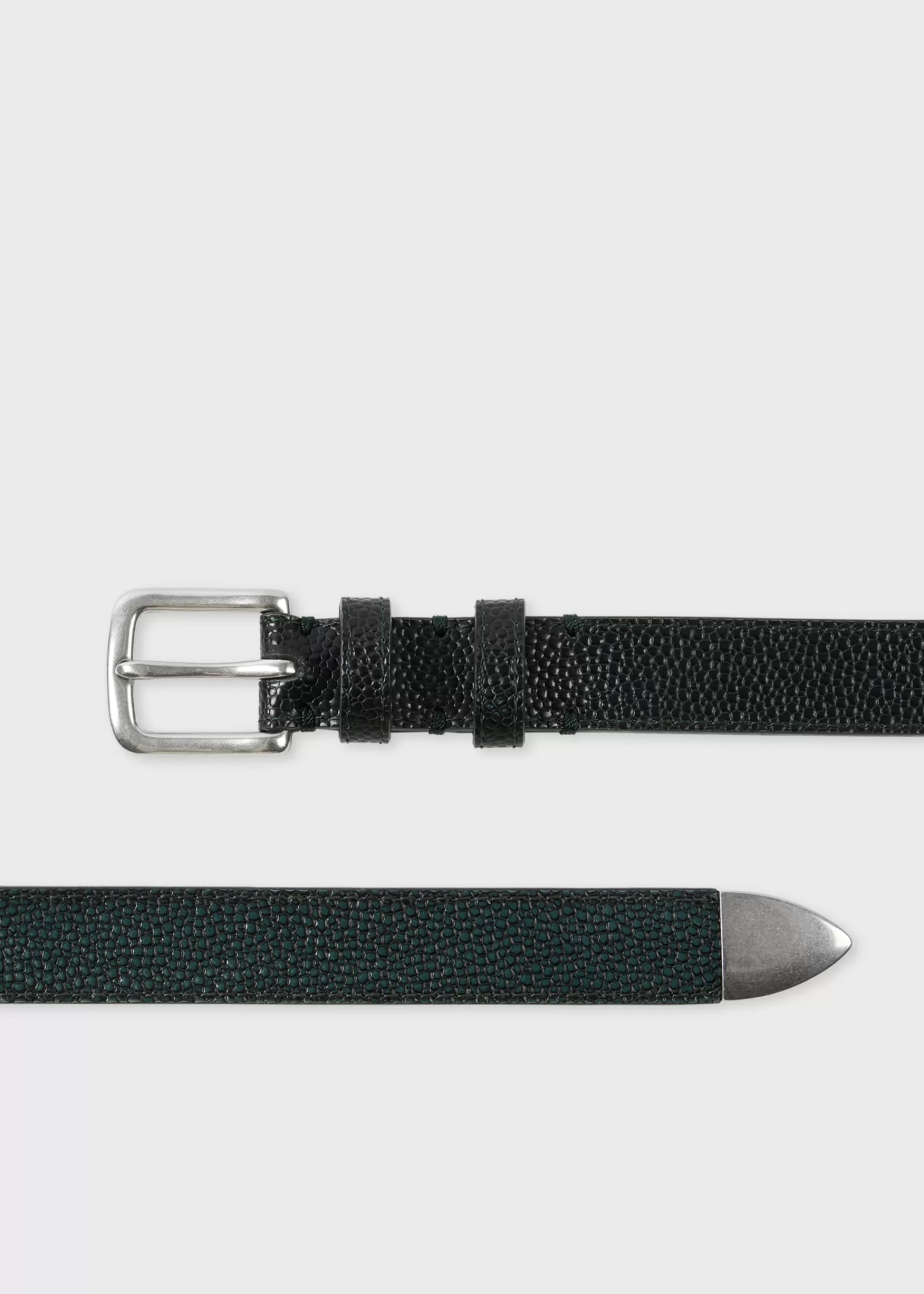 Dark Green Grained Leather Silver Tip Belt>Paul Smith Clearance